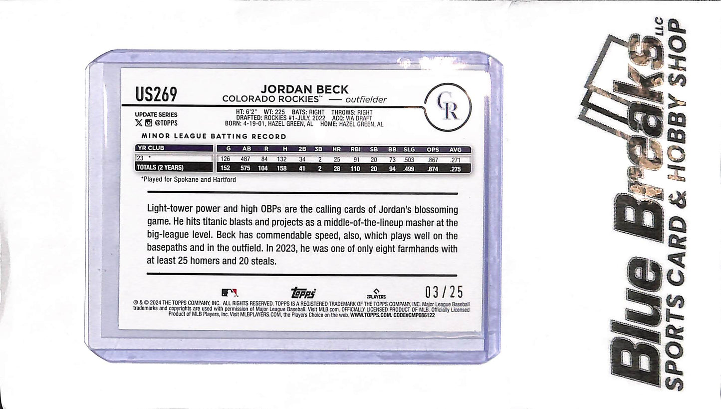 2024 Topps Update - Jordan Beck - US269 - Camo 03/25 - RC - Baseball - Rockies