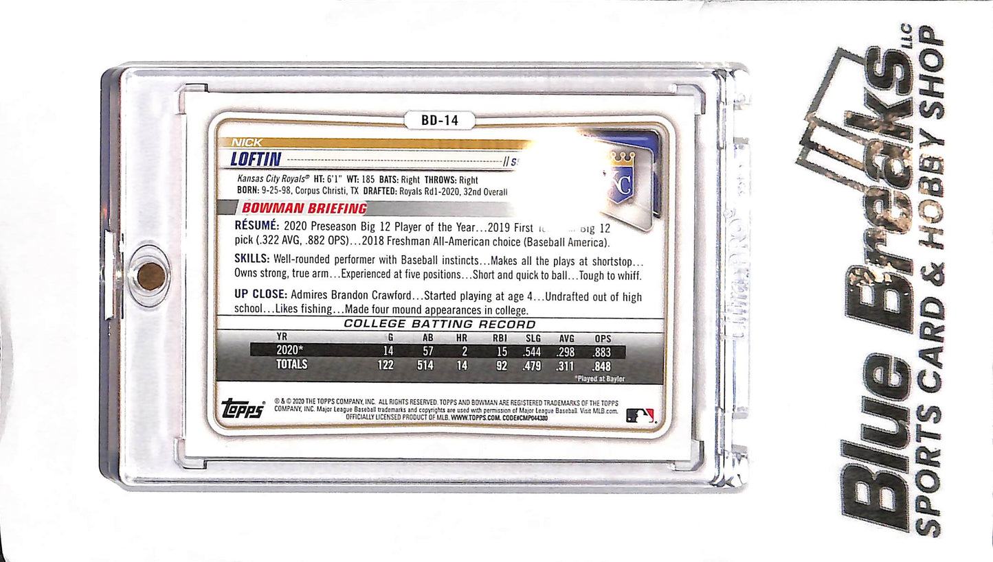 2020 Bowman - Nick Loftin 1st Edition - BD-14 - Orange 25/25 - RC - Baseball - Royals