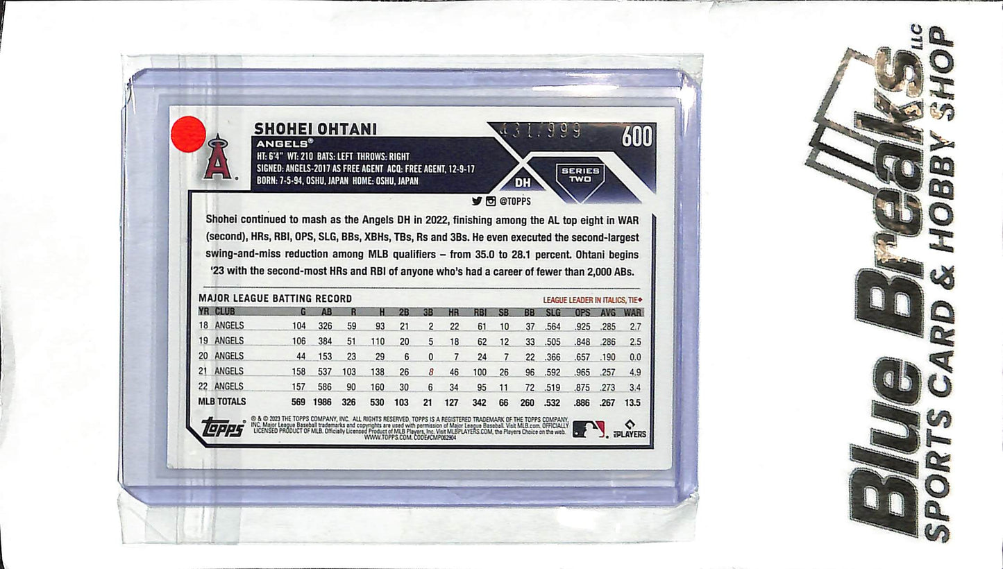 2023 Topps Series 2 - Shohei Ohtani - 600 - Blue Foil 431/999 - Baseball - Angels