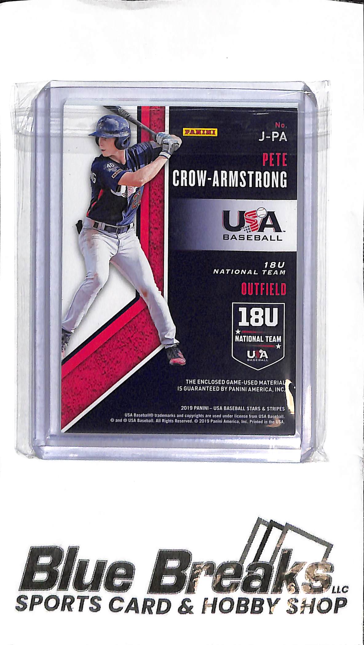 2019 Panini USA Baseball Stars & Stripes - Pete Crow-Armstrong Relic - J-PA - 1/10 Baseball - 18U National Team