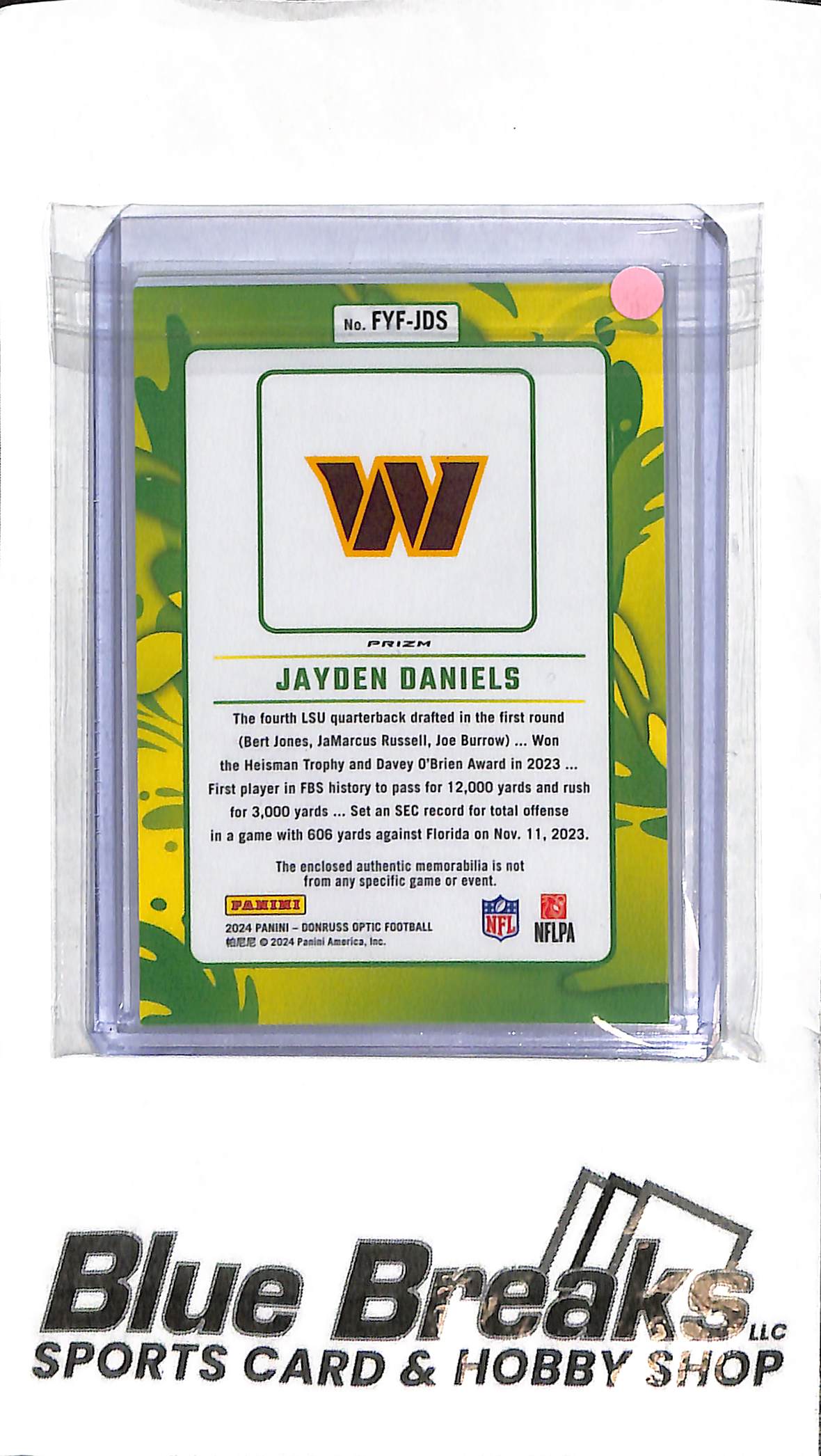 2024 Panini Donruss Optic - Jayden Daniels Relic - FYF-JDS - RC - Football - Commanders