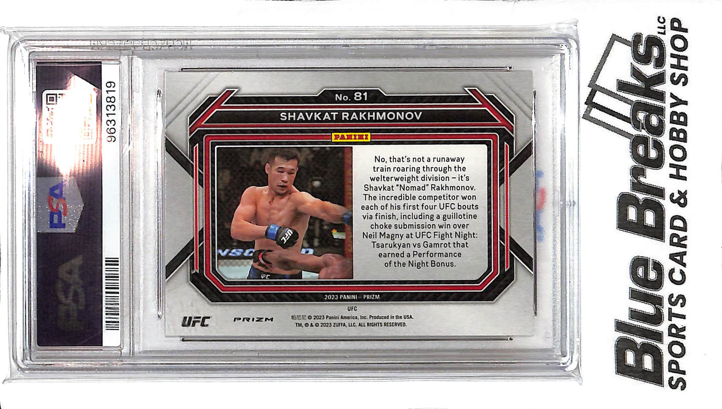 2023 Prizm UFC - Shavkat Rakhmonov - Ruby Wave - # 81 - PSA 9