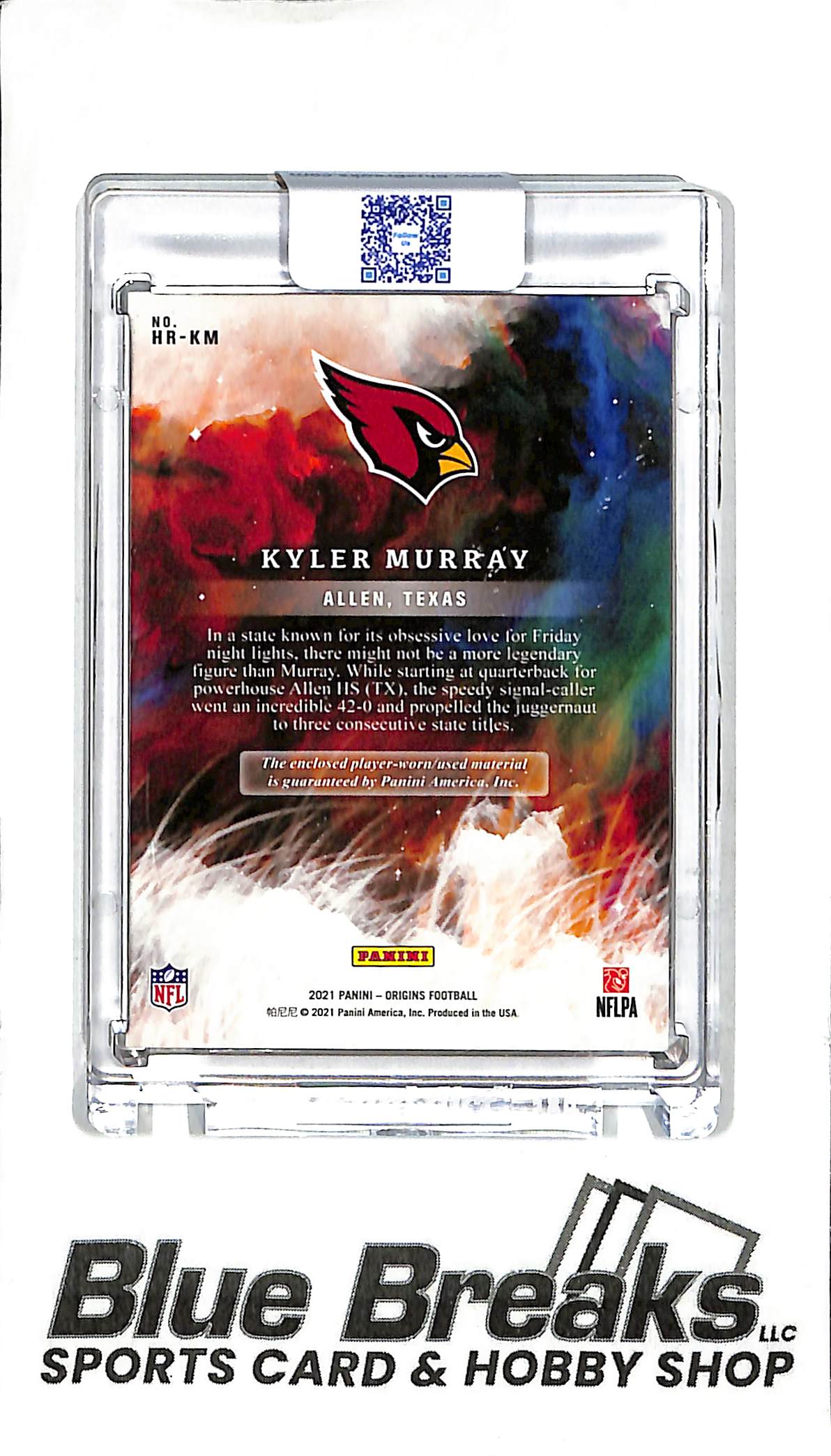 2001 Panini Origins - Hometown Roots - Kyler Murray - Laundry Tag - 1/1 - #HR-KM - football - Cardinals