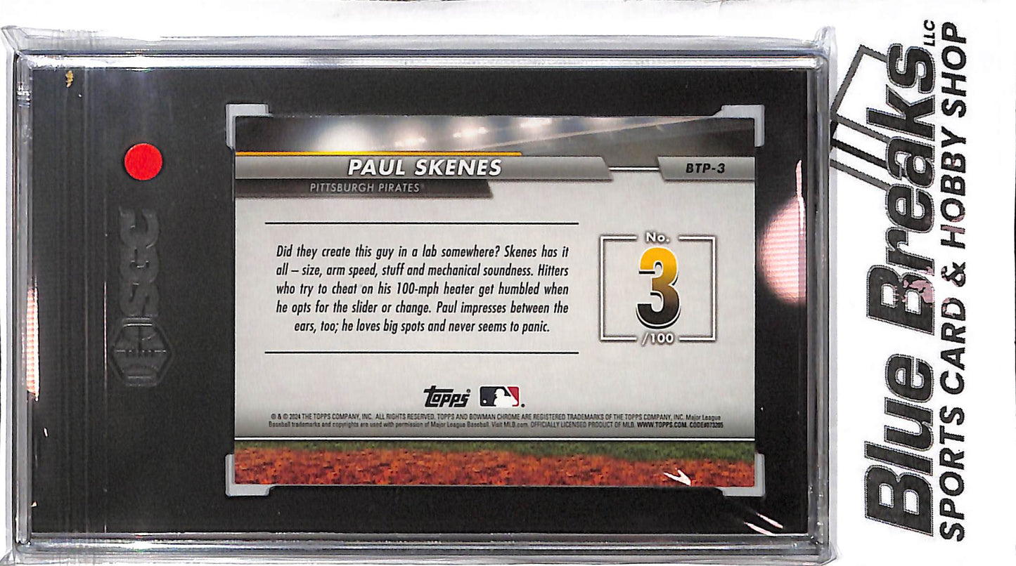2024 Bowman Chrome - Scouts' Top 100 - No. 3 - Paul Skenes - #BTP-3 - SGC 9 - baseball - Pirates