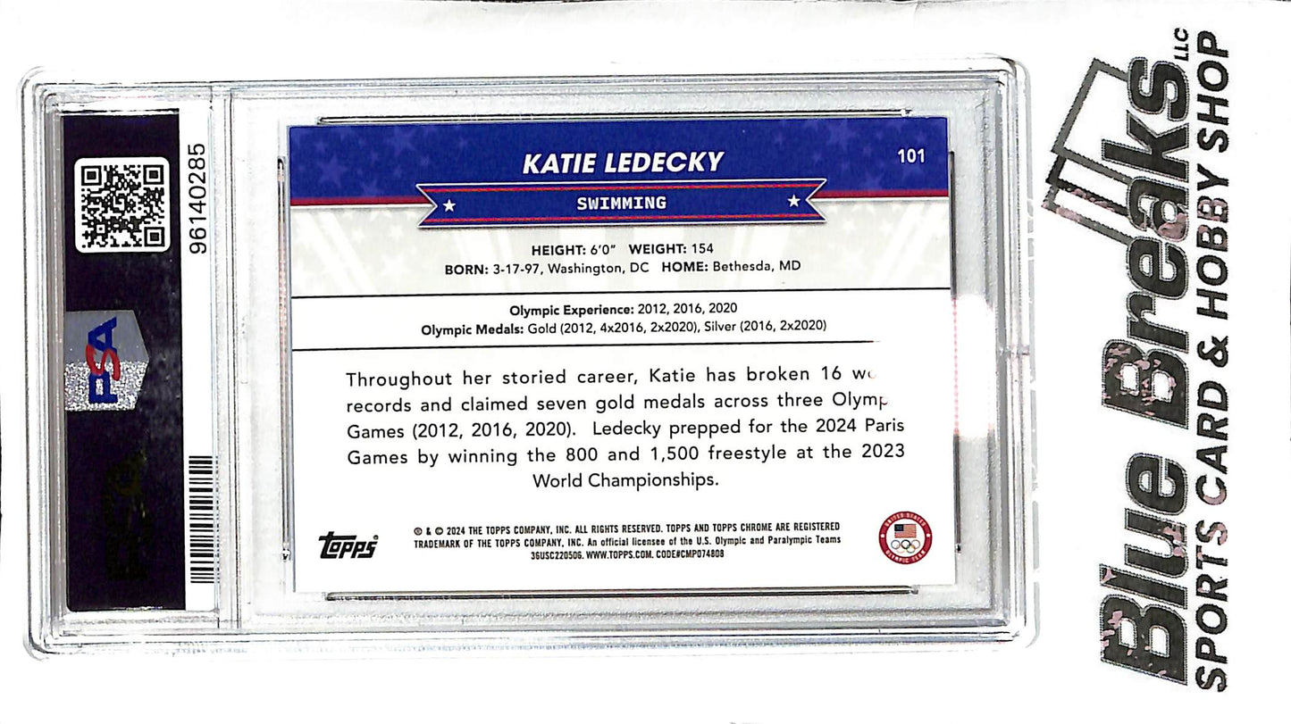 2024 Topps Chrome- USOP - Blue Refractor - Katie Ledecky - 124/150 - #101 - Olympics- PSA 9
