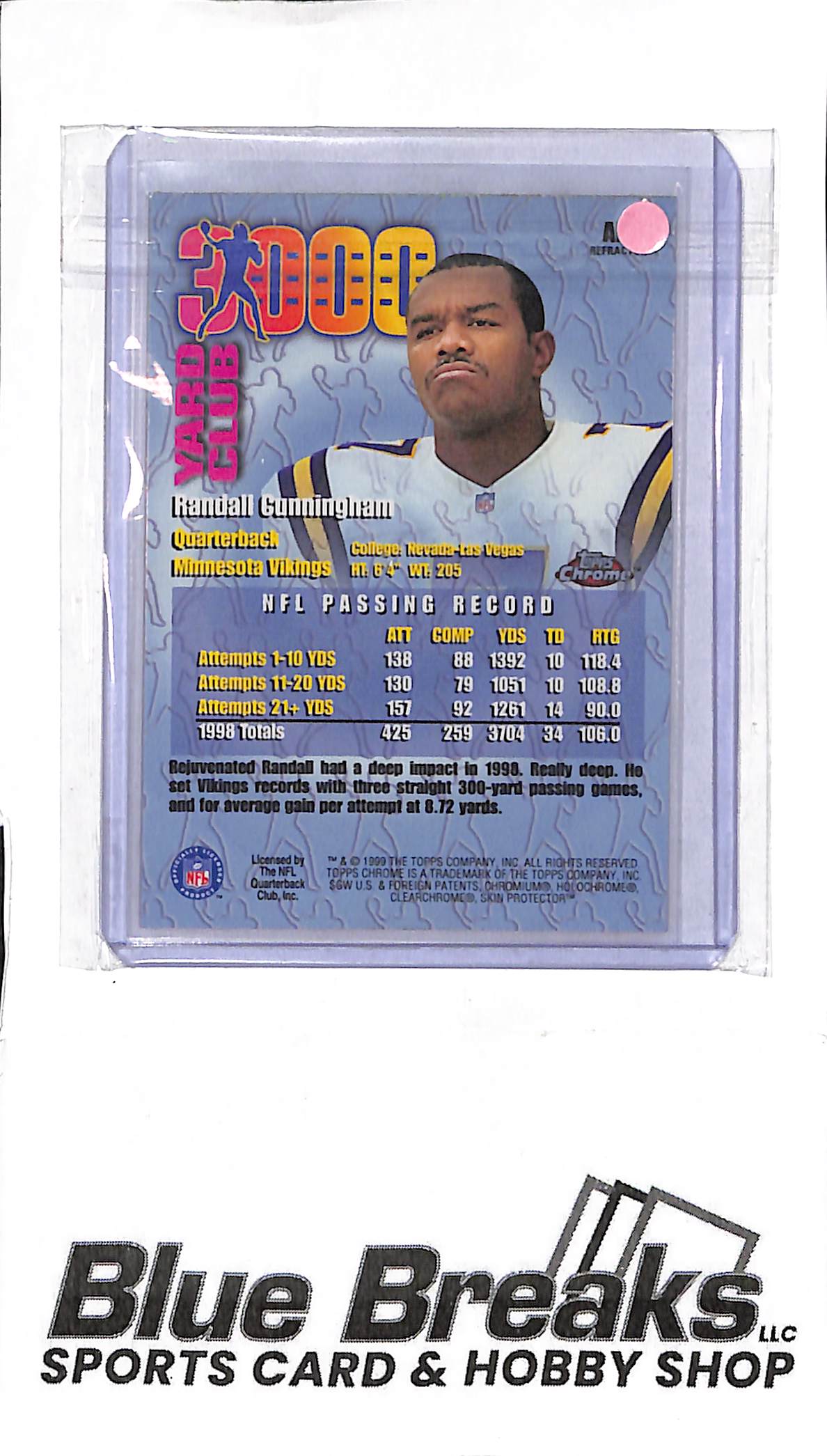 1999 Topps Chrome - Refractor - 3000 Yard Club - Randall Cunningham - #AE-17 - football - Vikings