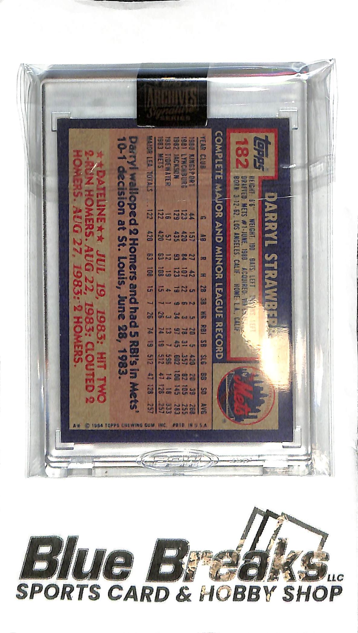 2021 Archives Signature Series - Darryl Strawberry Auto - 1984 Topps #182 - 04/12 - Baseball - Mets