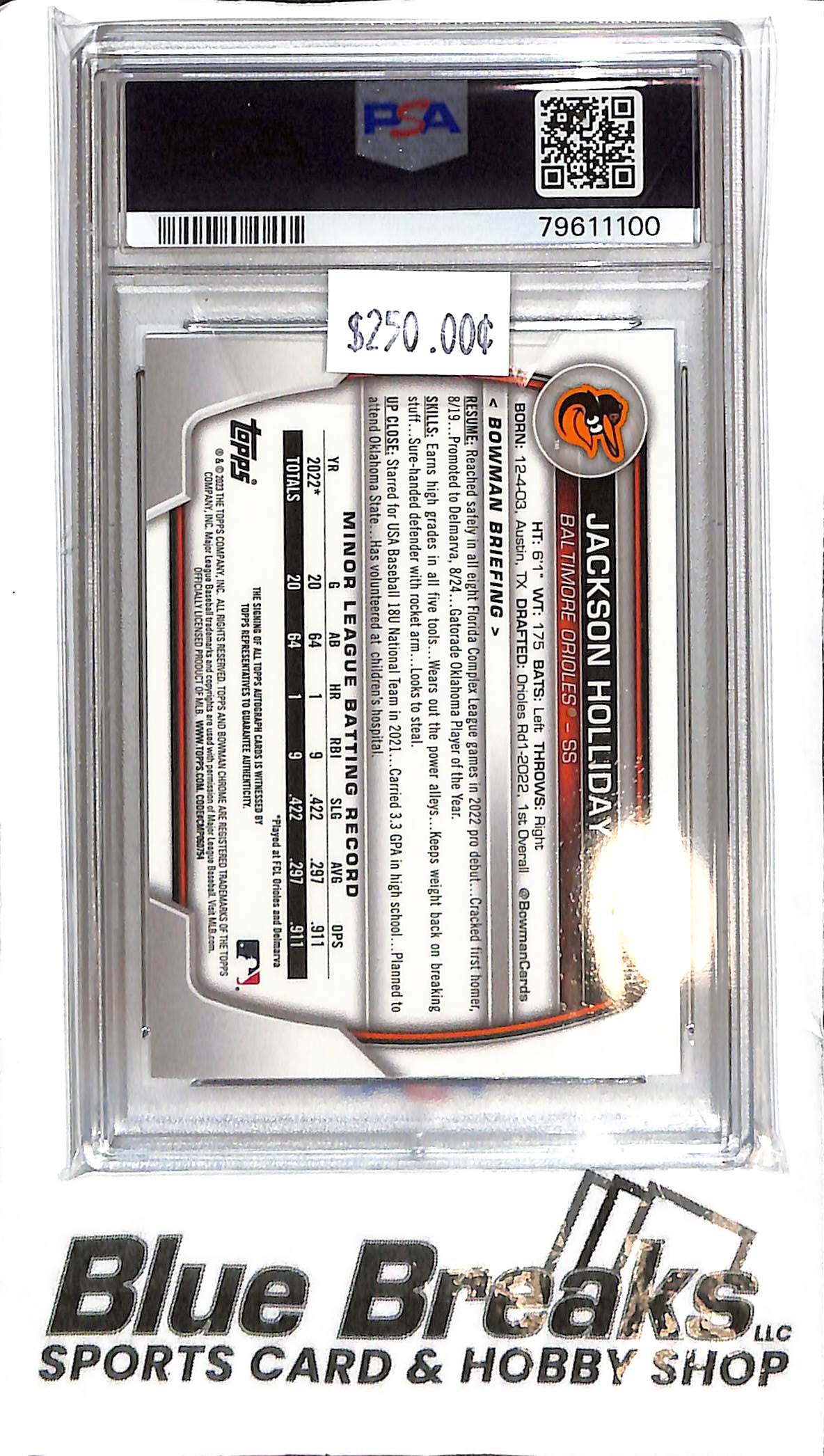 2023 Bowman - Jackson Holliday Auto - CPA-JH - PSA 10 - Baseball - Orioles