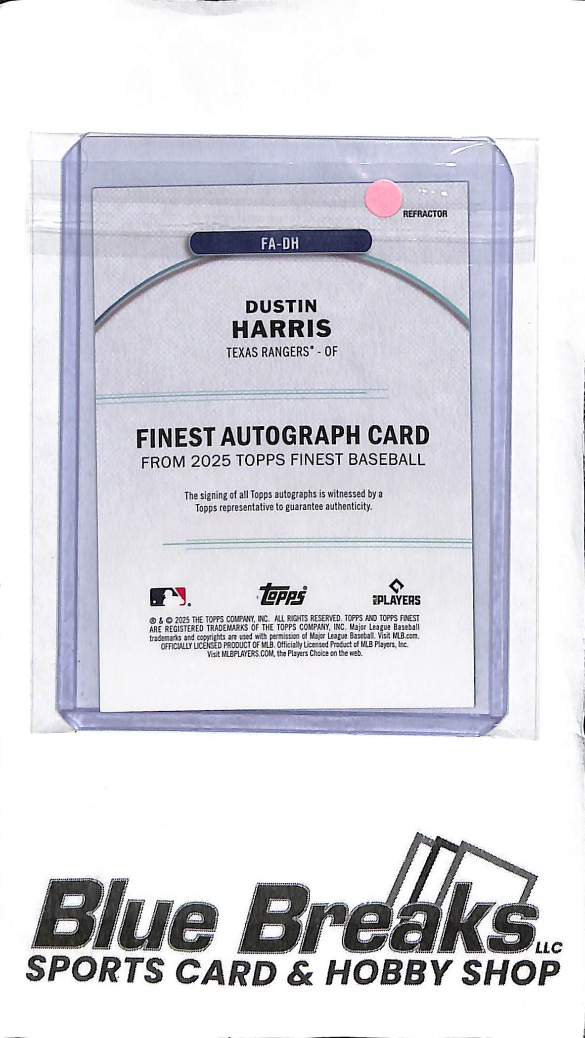 Dustin Harris FA-DH - 2025 Topps Finest - RC Auto Refractor - Baseball - Rangers