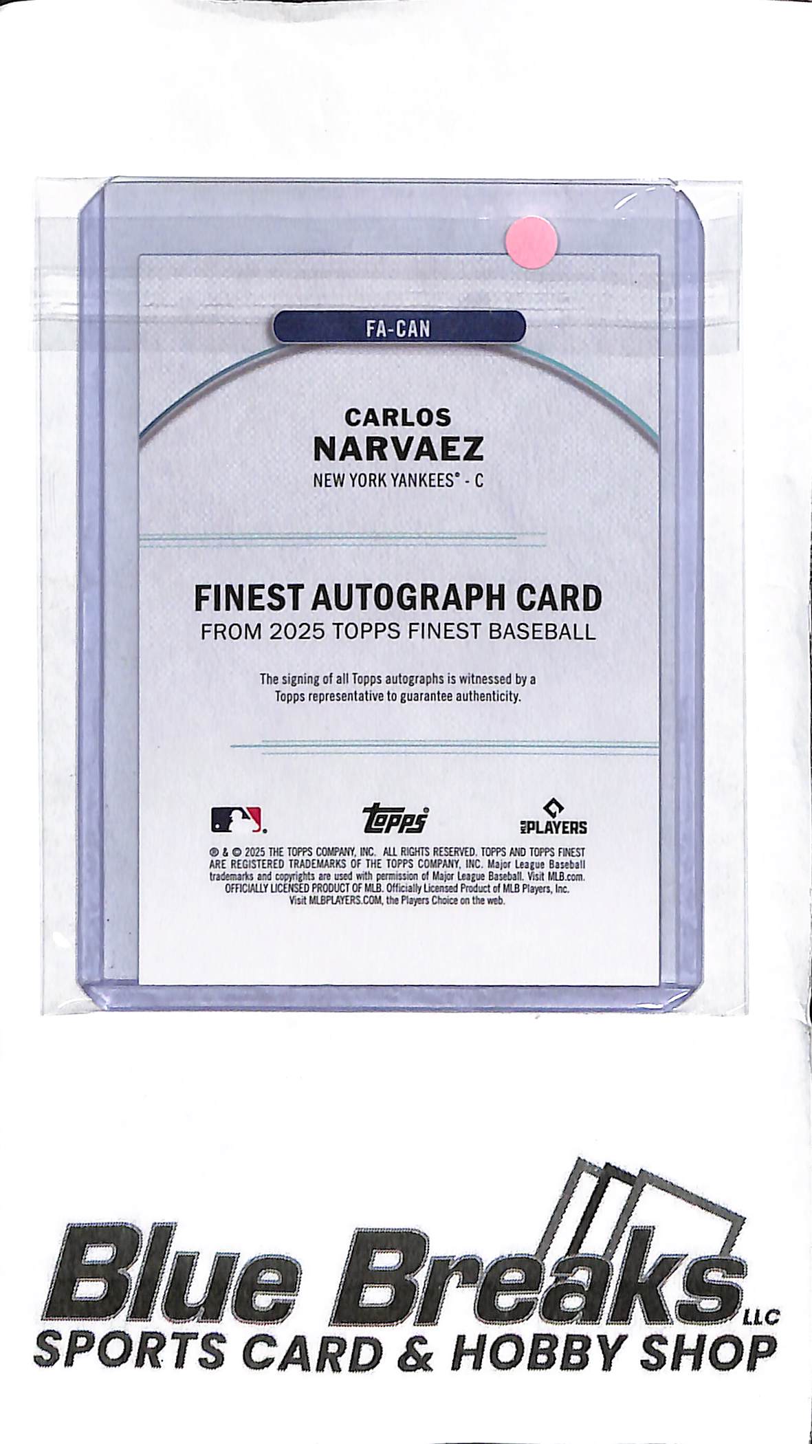 Carlos Narvaez FA-CAN - 2025 Topps Finest - RC Auto - Baseball - Yankees