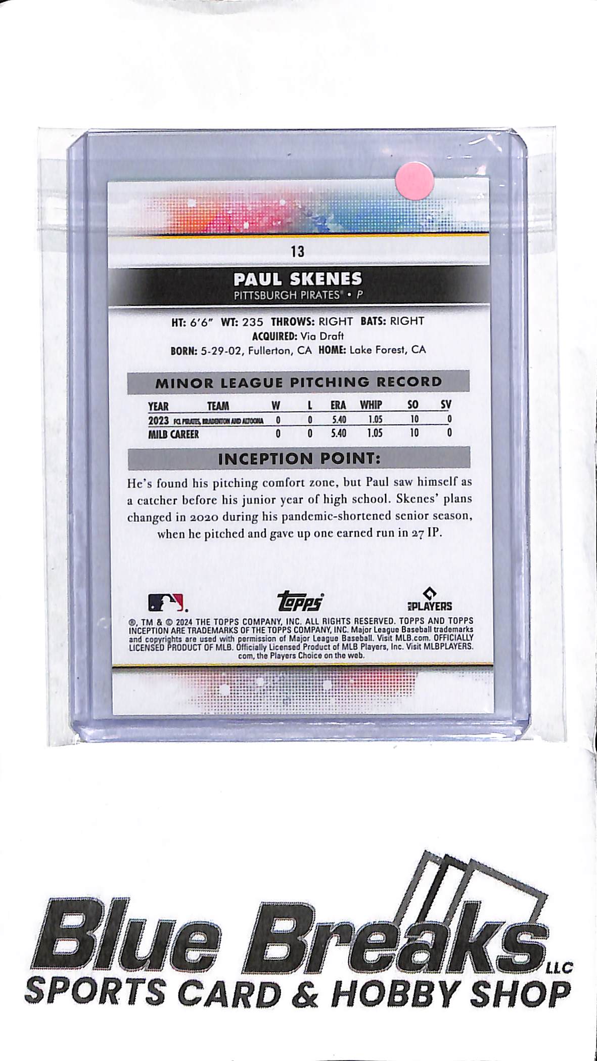 Paul Skenes #13 - 2024 Topps Inception - RC Green - Baseball - Pirates