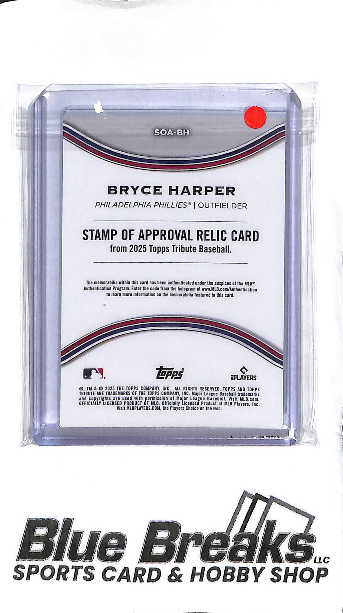 Bryce Harper SOA-BH - 2025 Topps Tribute - Relic Blue 008/150 - Baseball - Phillies