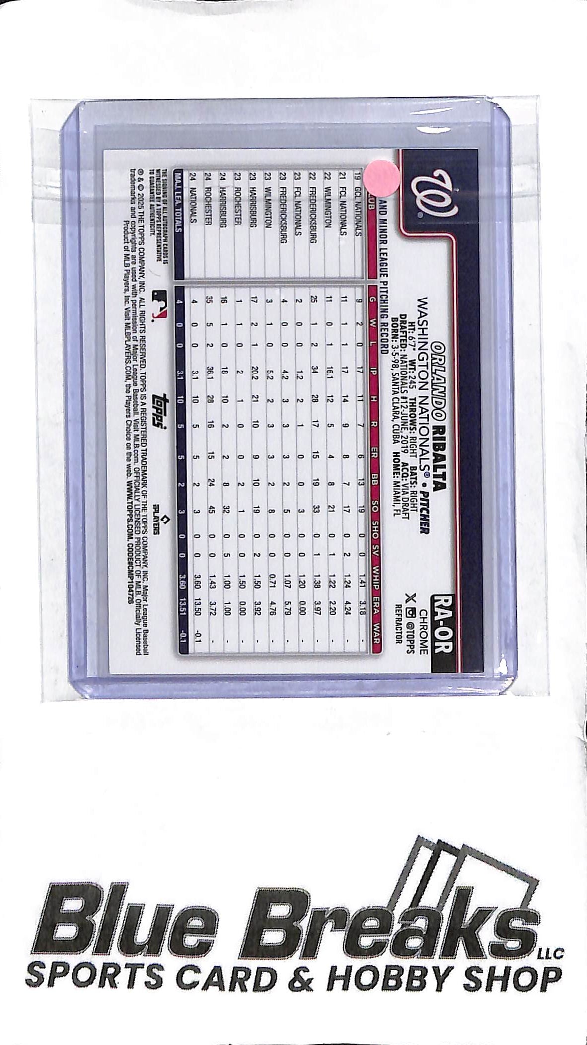 Orlando Ribalta RA-OR - 2025 Topps Chrome - RC Refractor Auto 372/499 - Baseball - Nationals