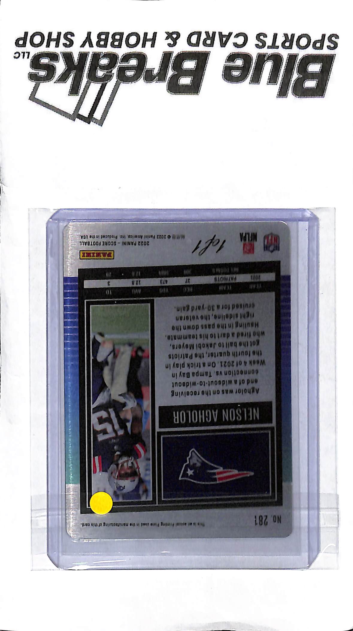 Nelson Agholor #281 - 2022 Panini Score - Printing Plate 1/1 One of One - Football - Patriots