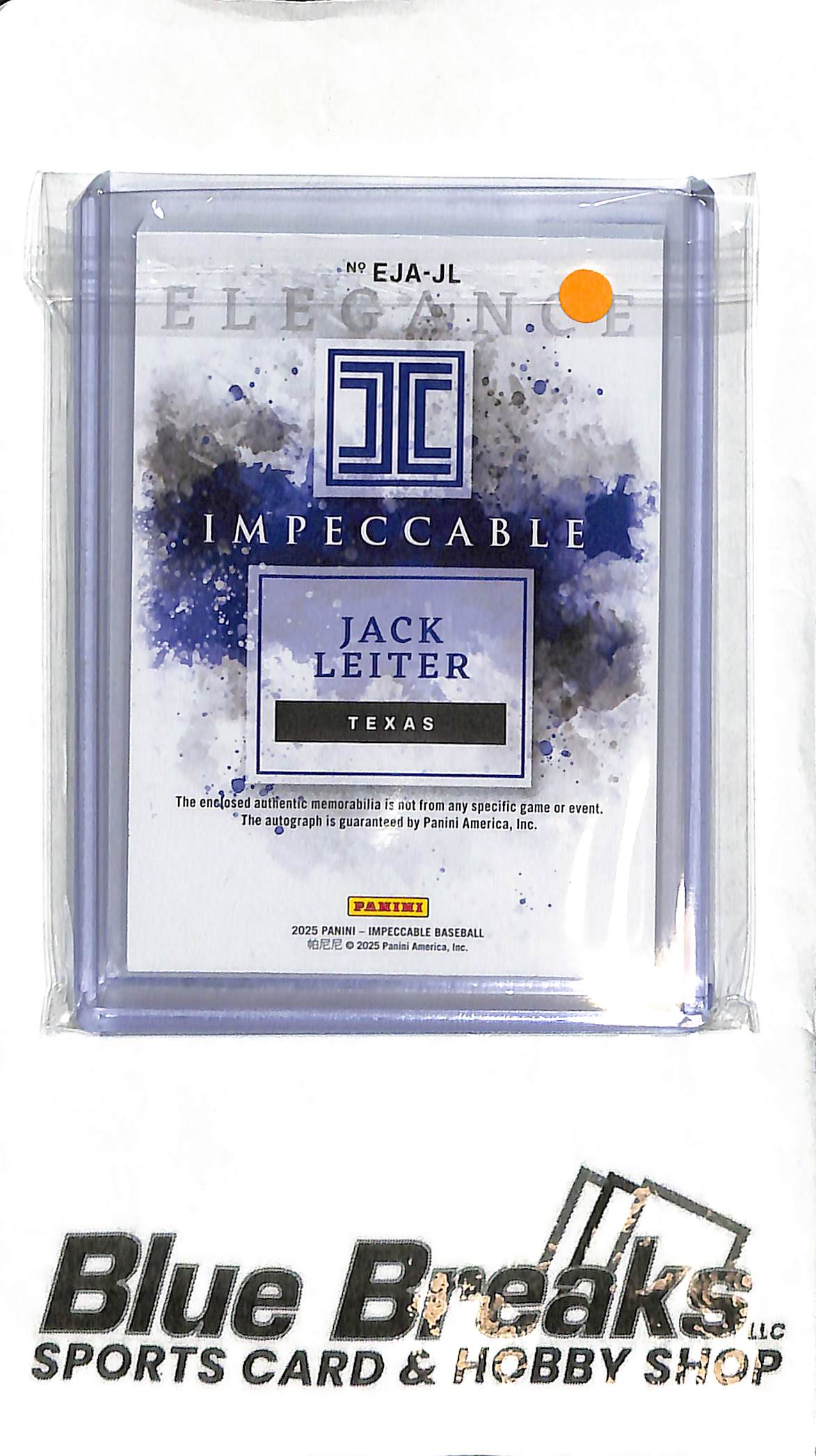 Jack Leiter EJA-JL - 2025 Impeccable - Relic Auto 58/99 - Baseball - Rangers