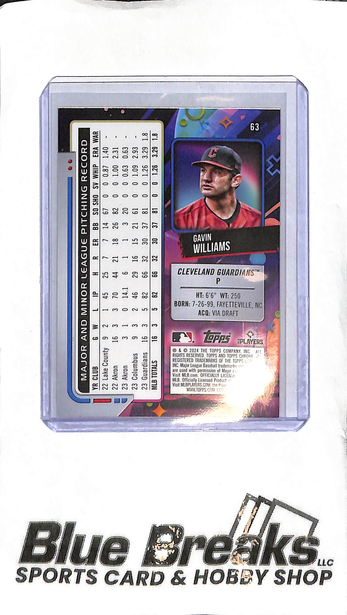 Gavin Williams #63 - 2024 Topps Chrome Cosmic - RC Gold 09/50 - Baseball - Guardians