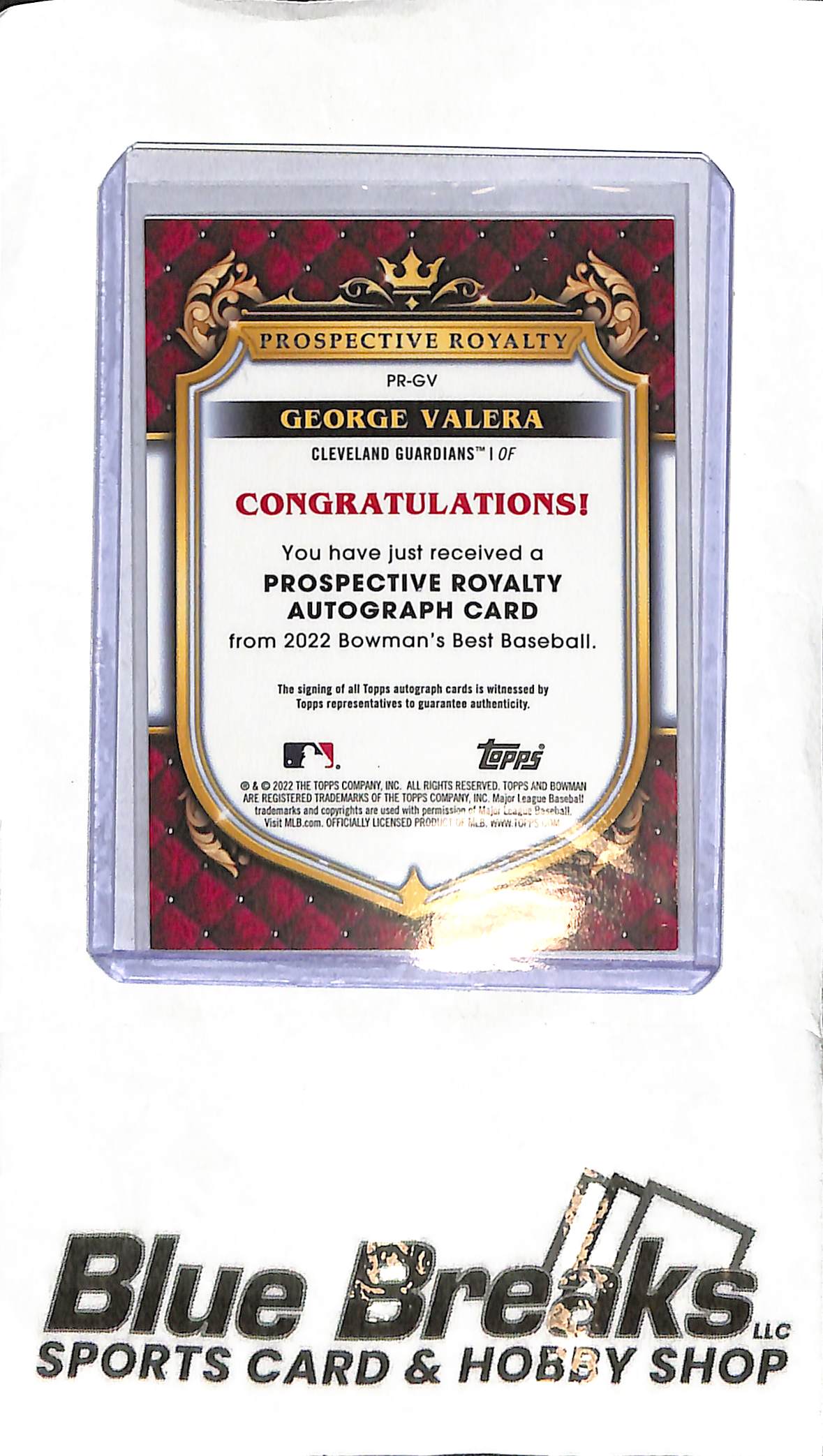 George Valera PR-GV - 2022 Bowmans Best - Auto 223/250 - Baseball - Guardians