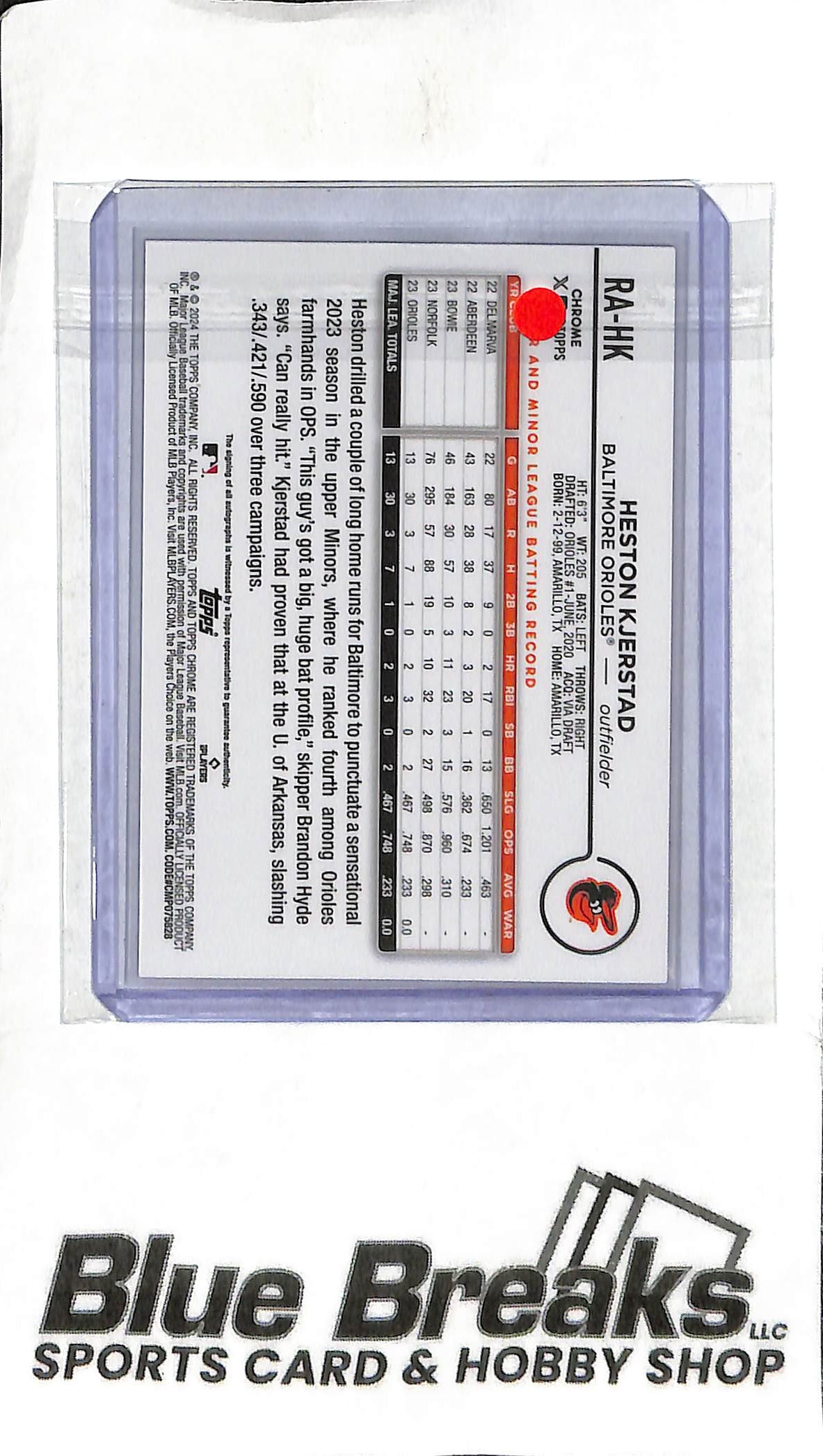 Heston Kjerstad RA-HK - 2024 Topps Chrome - RC Auto - Baseball - Orioles