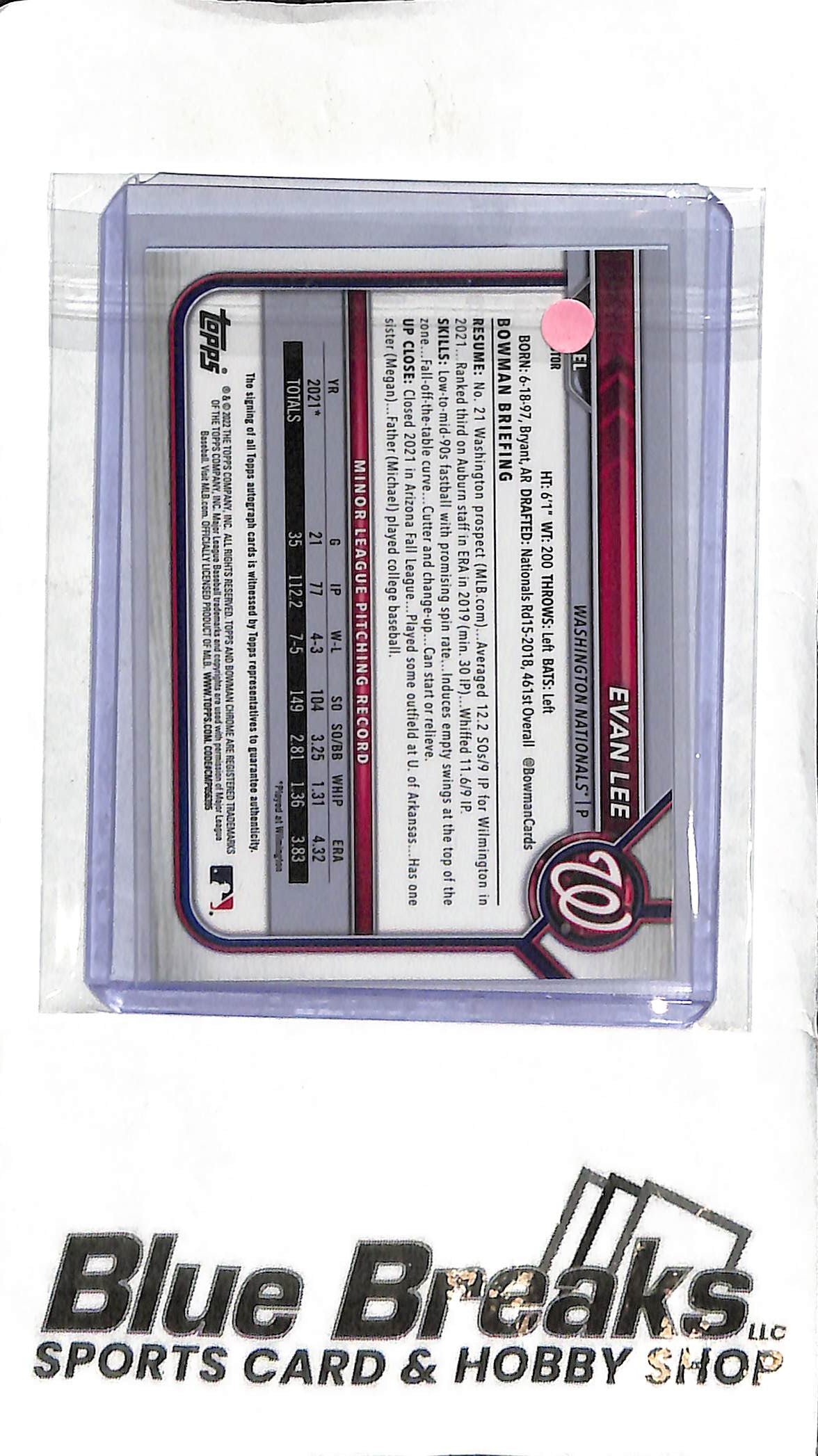 Evan Lee CPA-EL - 2022 Bowman - 1st Auto Refractor 32/499 - Baseball - Nationals