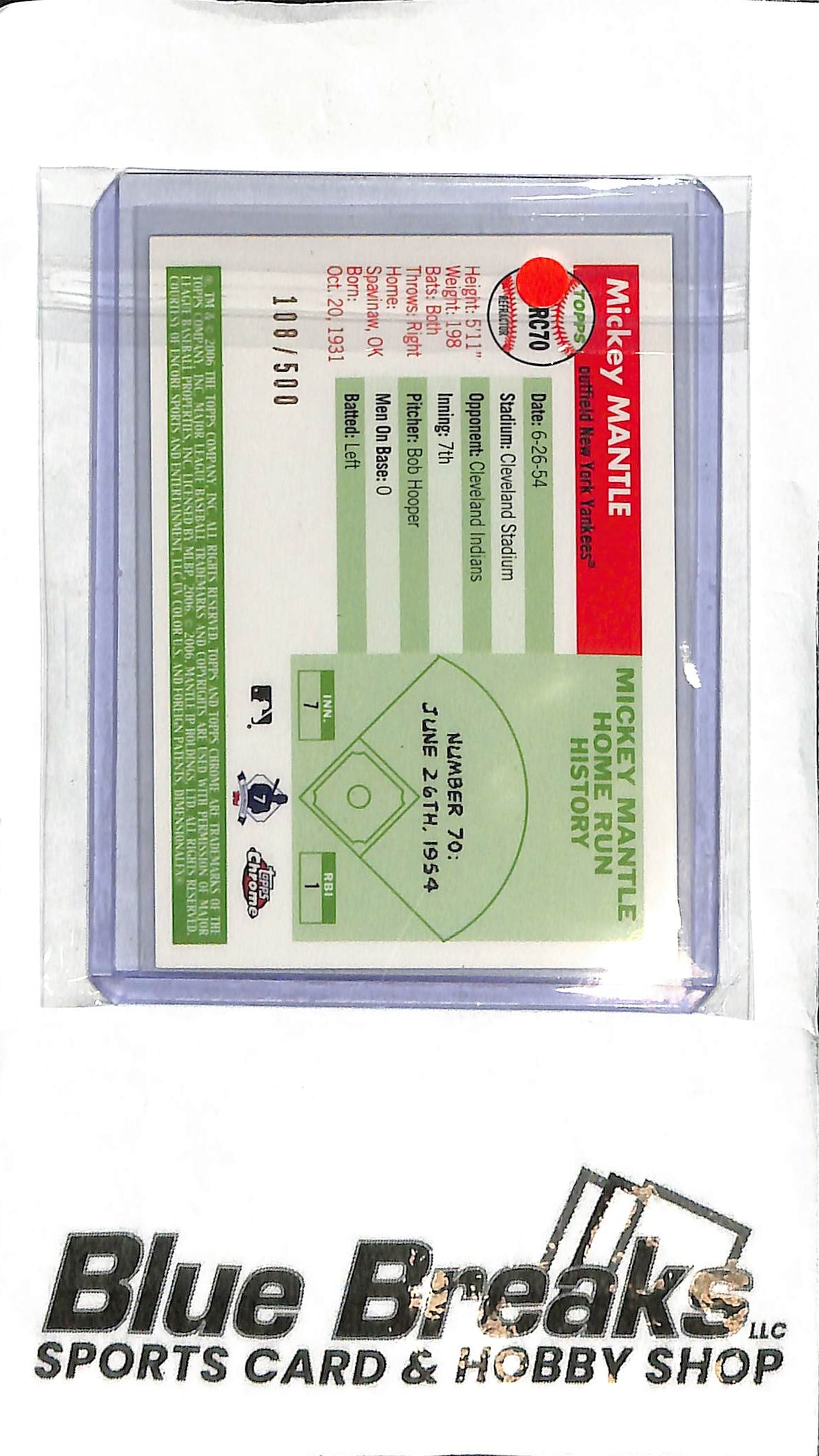 Mickey Mantle MHRC70 - 2006 Topps Chrome - 108/500 - Baseball - Yankees