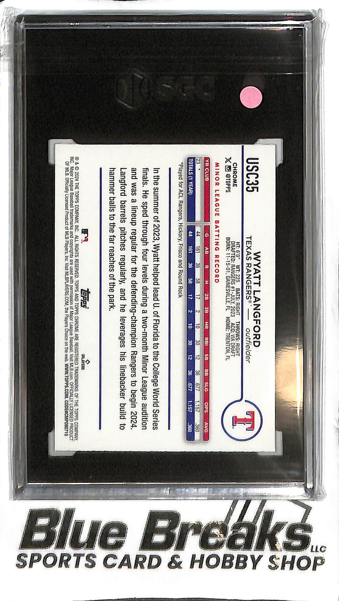 Wyatt Langford USC35 - 2024 Topps Chrome Update - RC Xfractor - SGC 9.5 - Baseball - Rangers