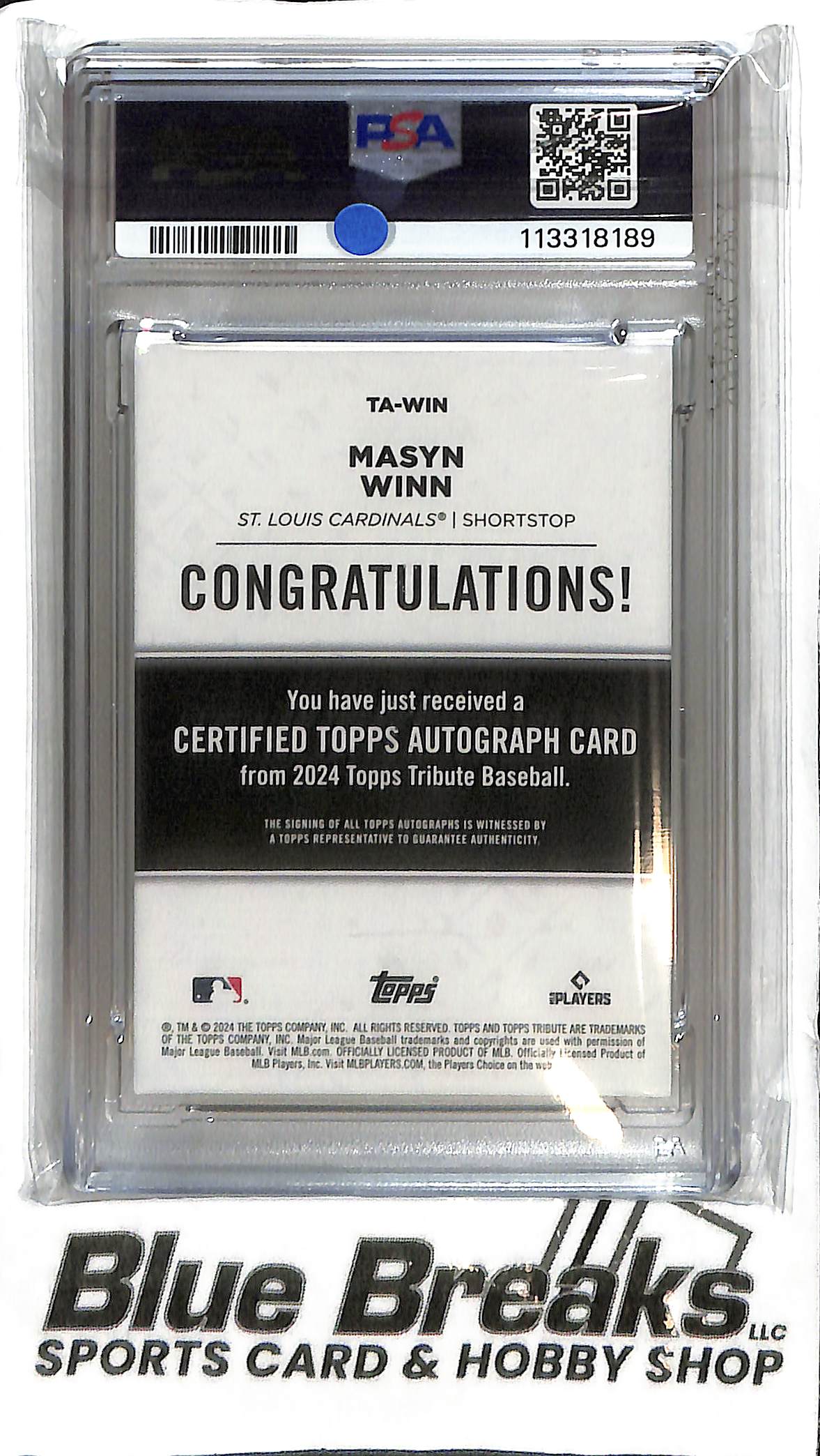 Masyn Winn TA-WIN - 2024 Tribute - RC Auto 74/75 - PSA 9 - Baseball - Cardinals