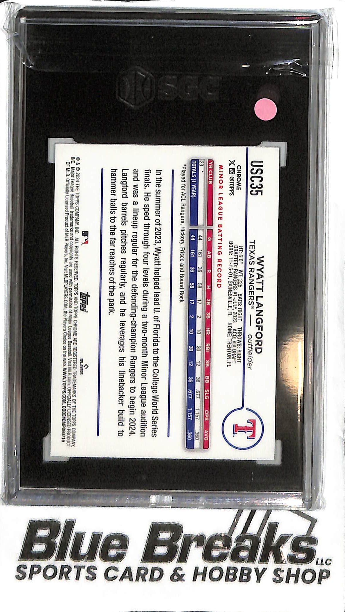Wyatt Langford USC35 - 2024 Topps Chrome Update - RC Base - SGC 9.5 - Baseball - Rangers