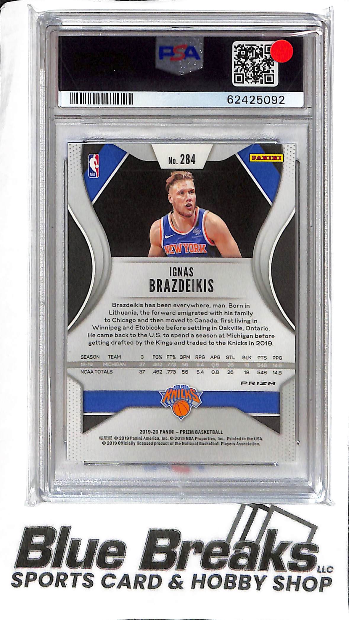 Ignas Brazdeikis 284 - 2019 Prizm - Blue Ice 44/99 - RC - PSA 10 - Basketball - Knicks