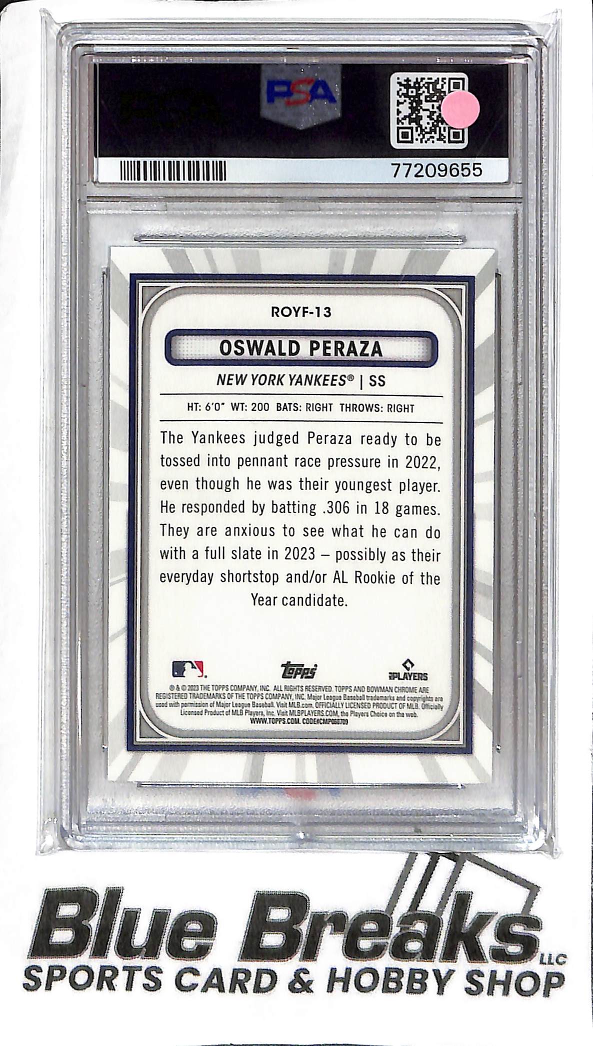Oswald Peraza ROYF-13 - 2023 Bowman - RC - PSA 8 - Baseball - Yankees