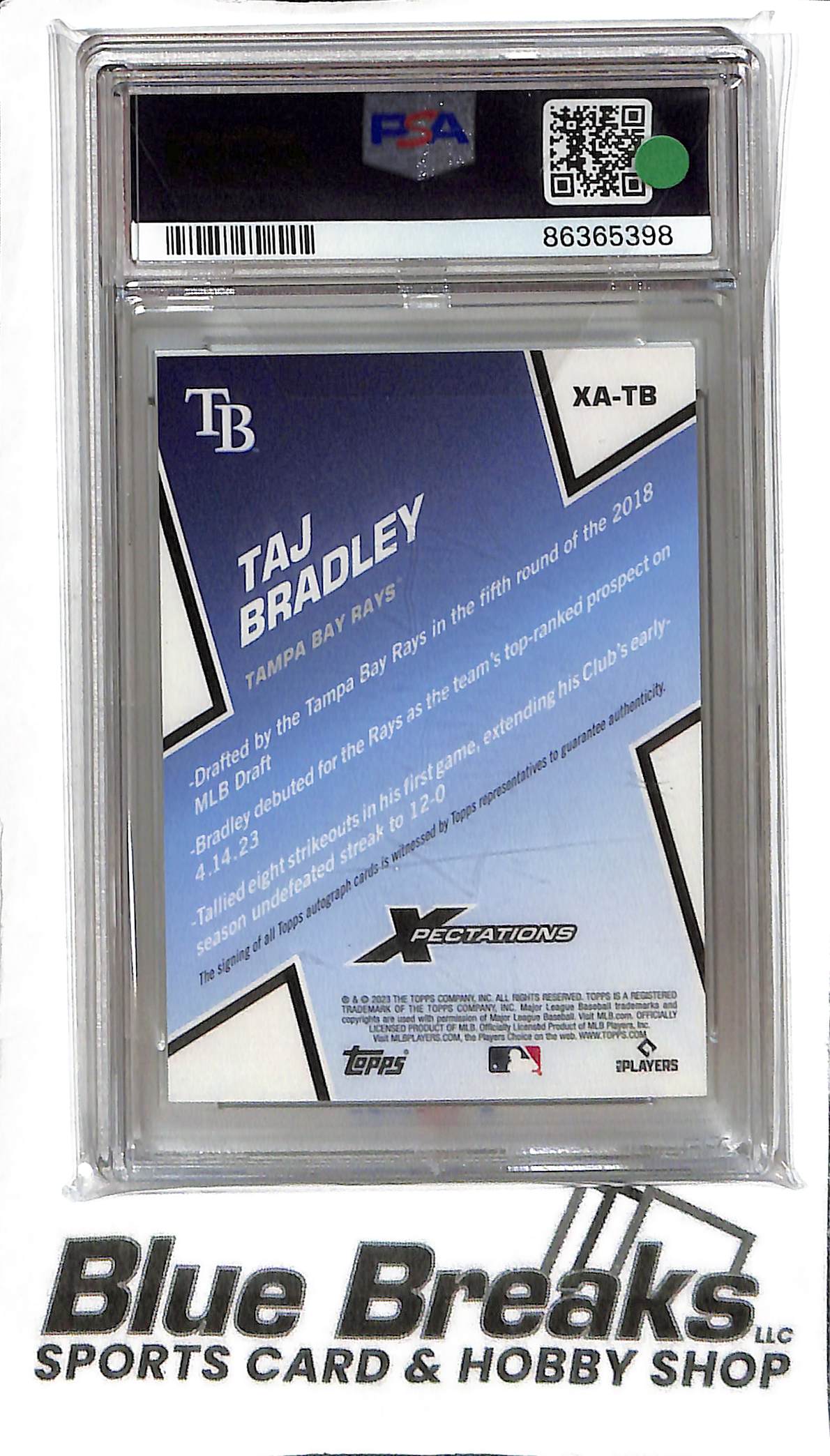 Taj Bradley XA-TB - 2023 Topps Xpectations - RC Auto Cyan 05/10 - PSA 9 - Baseball - Rays