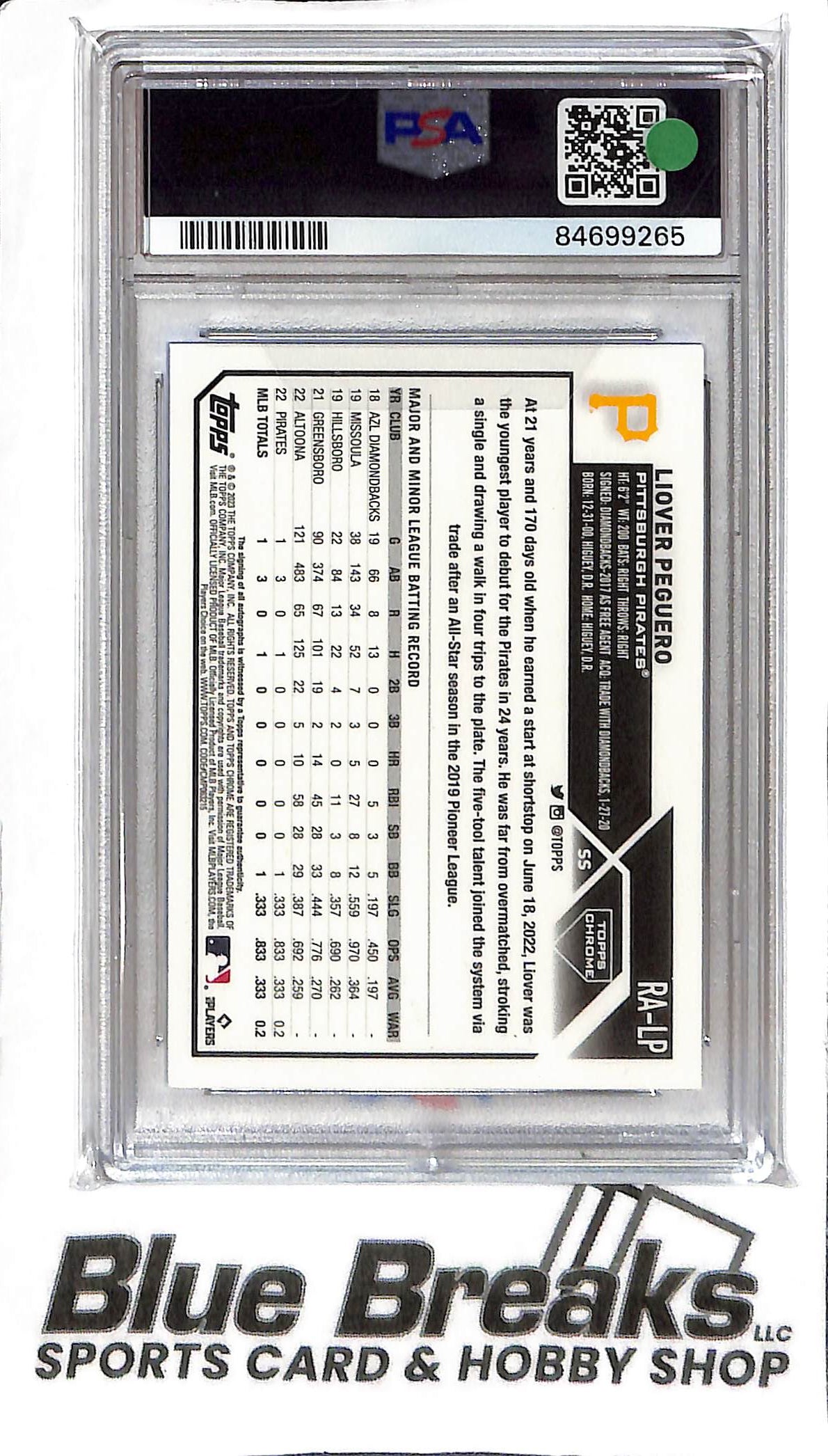 Liover Peguero RA-LP - 2023 Topps Chrome - RC Auto Blue 092/150 - Baseball - Pirates