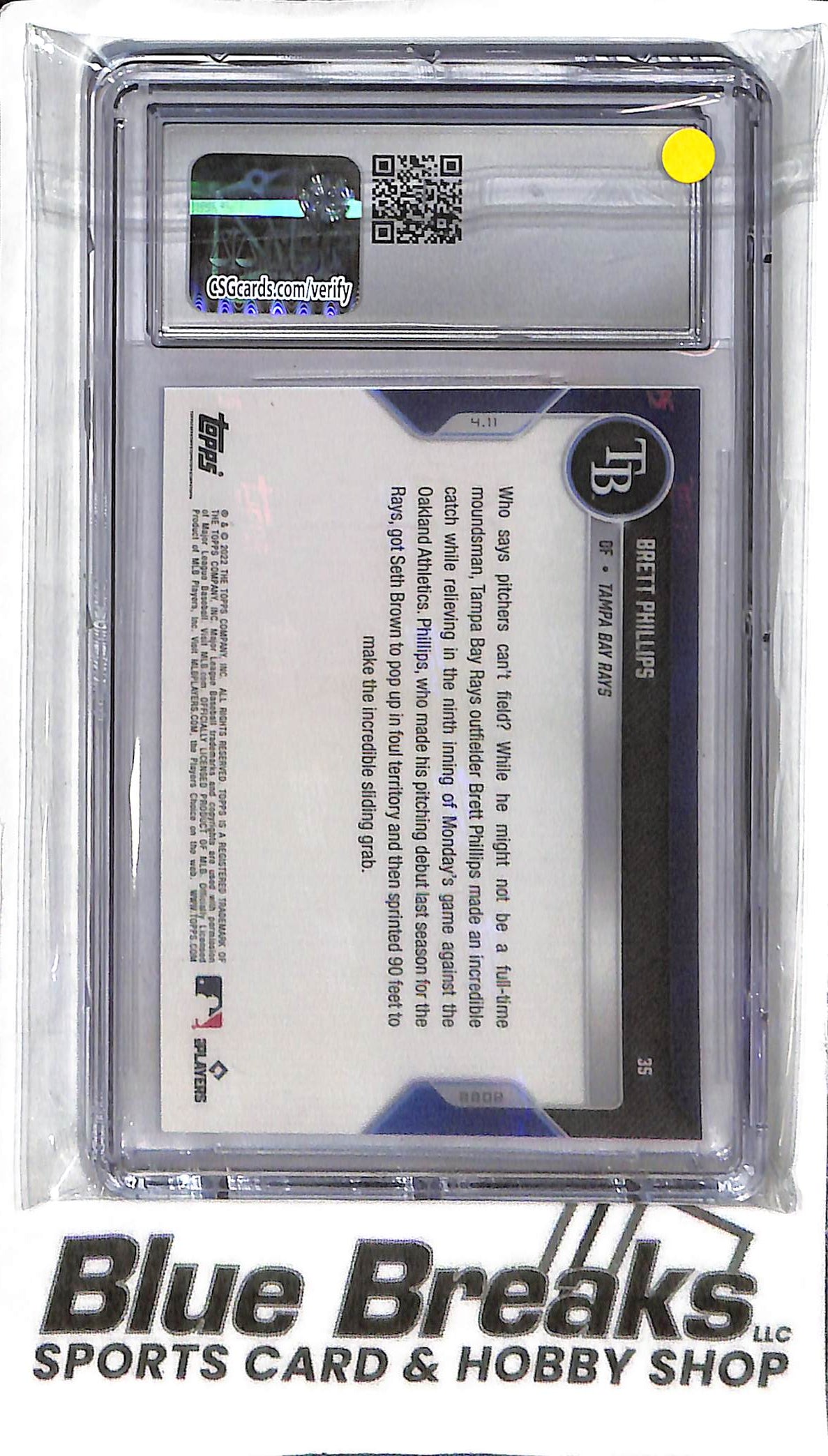 Brett Phillips #35 - 2022 Topps Now - Purple 25/25 - CSG 9 - Baseball - Rays