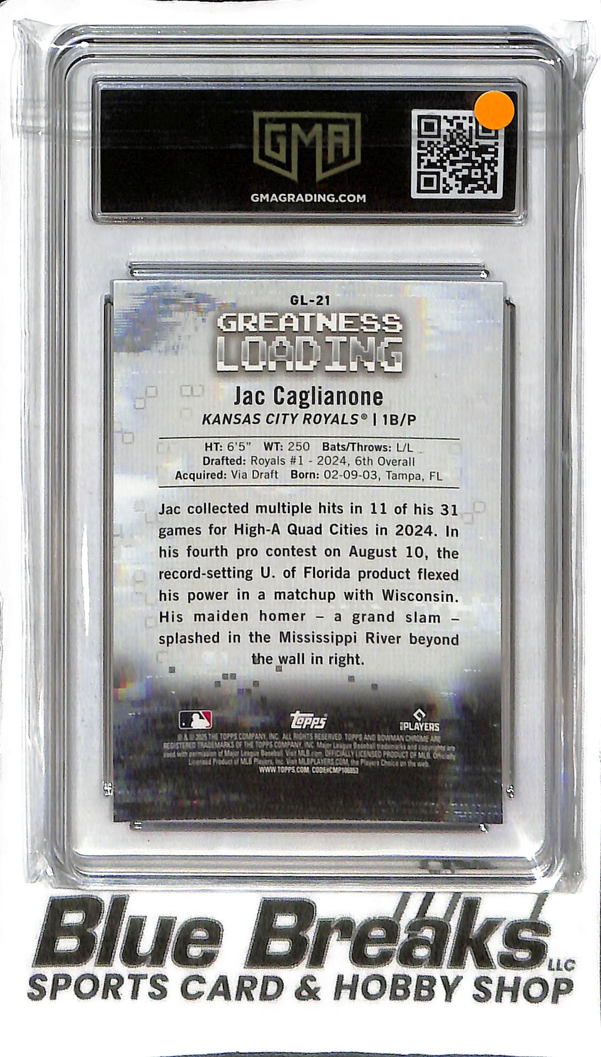Jac Caglianone GL-21 - 2025 Bowman Chrome - Greatness Loading - GMA 10 - Baseball - Royals