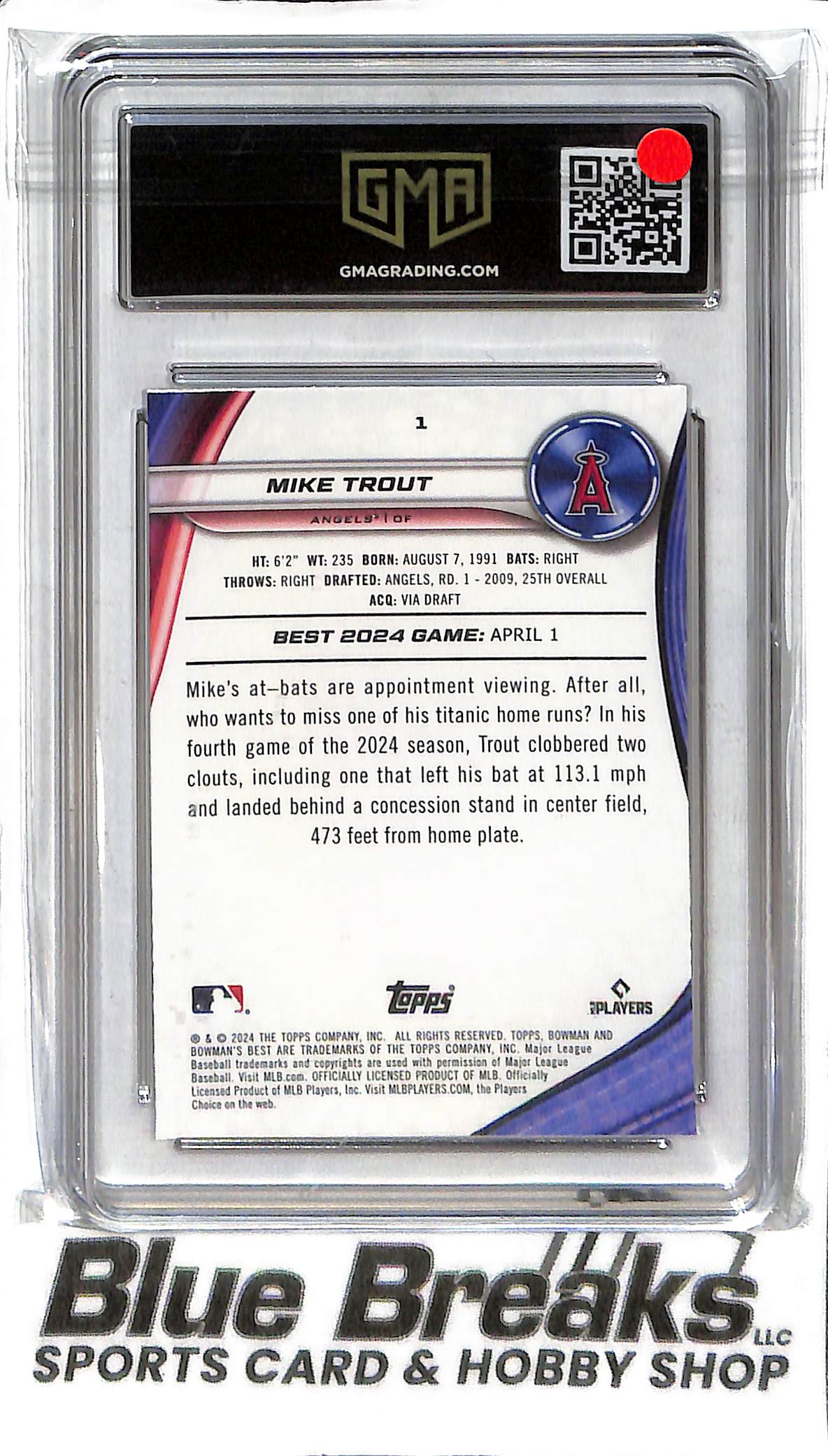 Mike Trout #1 - 2024 Bowmans Best - GMA 10 - Baseball - Angels