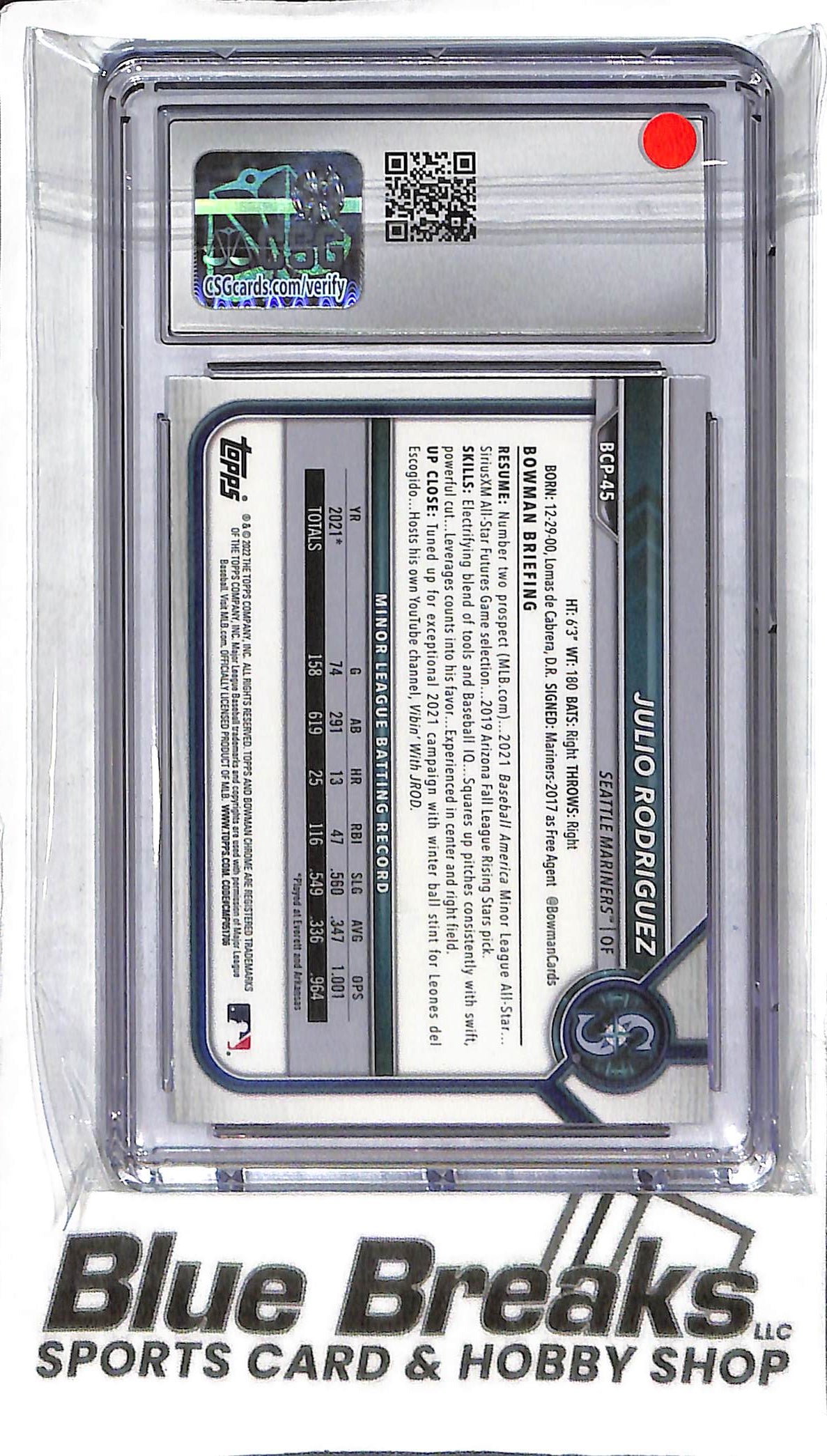 Julio Rodriguez BCP-45 - 2022 Bowman - Atomic Refractor - GMA 8.5 - Baseball - Mariners