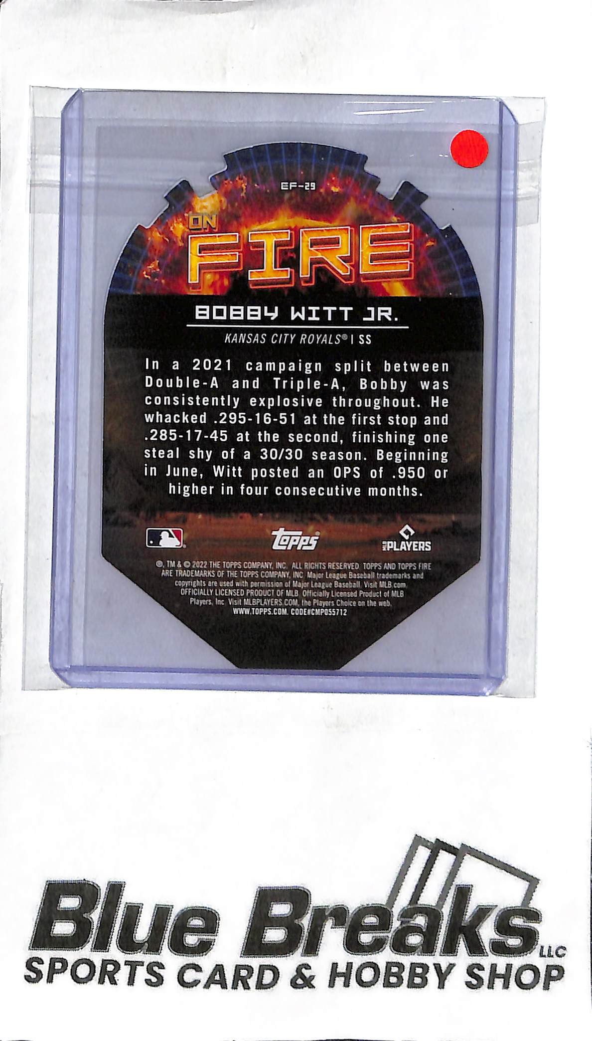 Bobby Witt Jr. EF-29 - 2022 Topps Fire - RC On Fire - Baseball - Royals