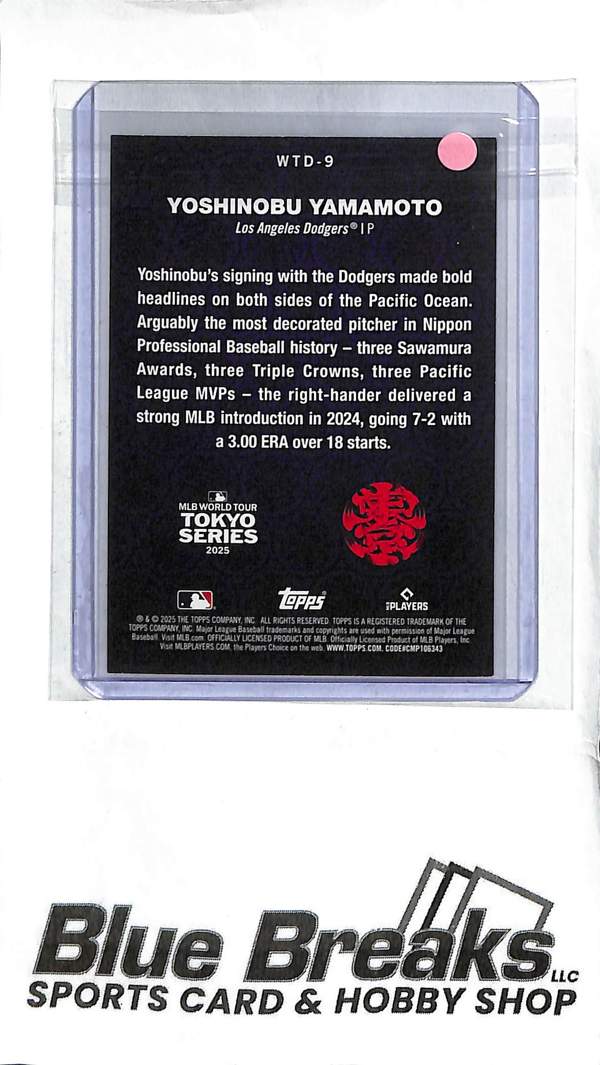 Yoshinobu Yamamoto WTD-9 - 2025 Topps Tokyo Series - Insert - Baseball - Dodgers