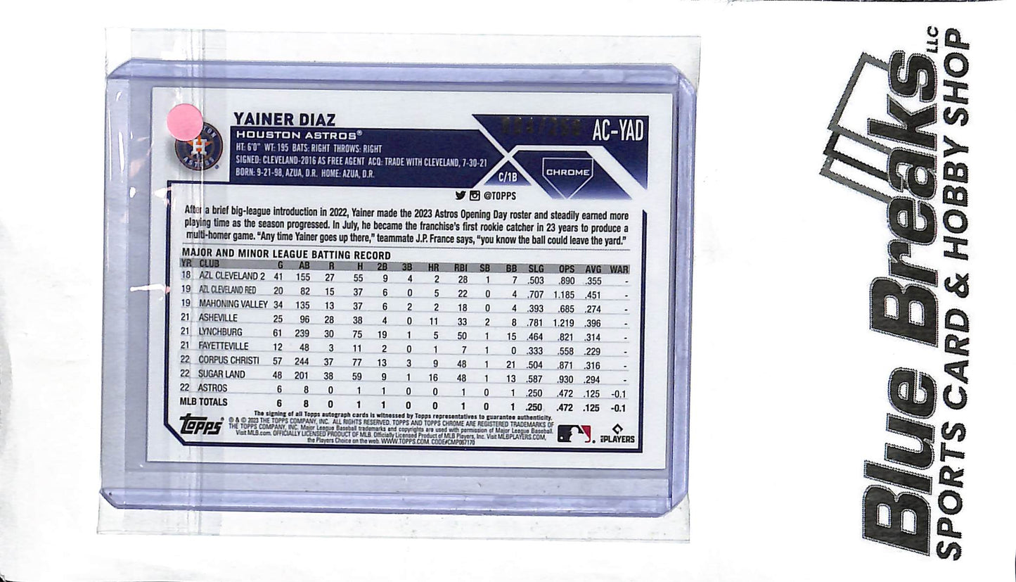 Yainer Diaz AC-YAD - 2023 Topps Chrome - RC Auto - Purple 004/250 - Baseball - Astros