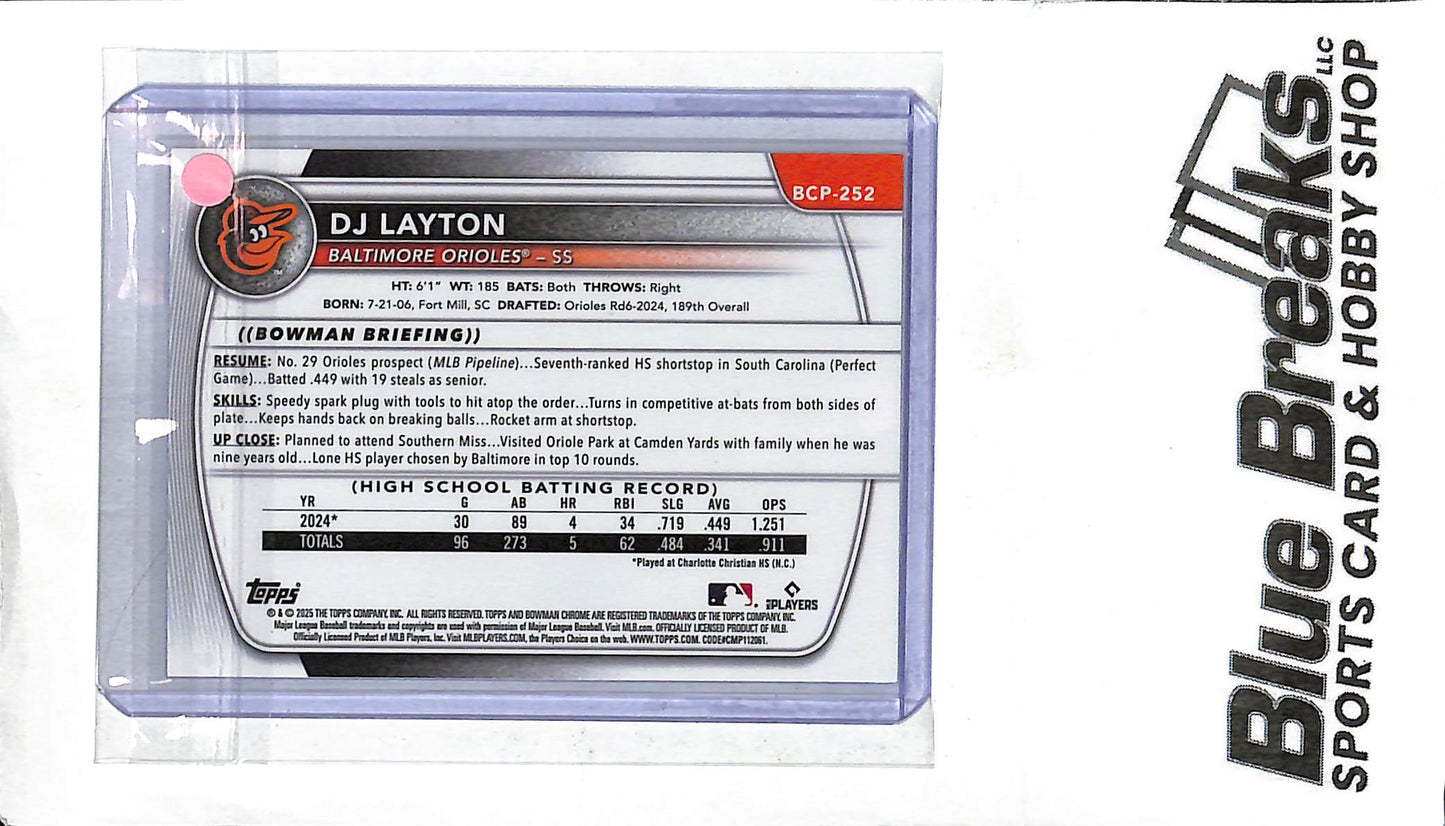 DJ Layton BCP-252 - 2025 Bowman Chrome - 1st Bowman - Blue Wave 011/150 - Baseball - Orioles