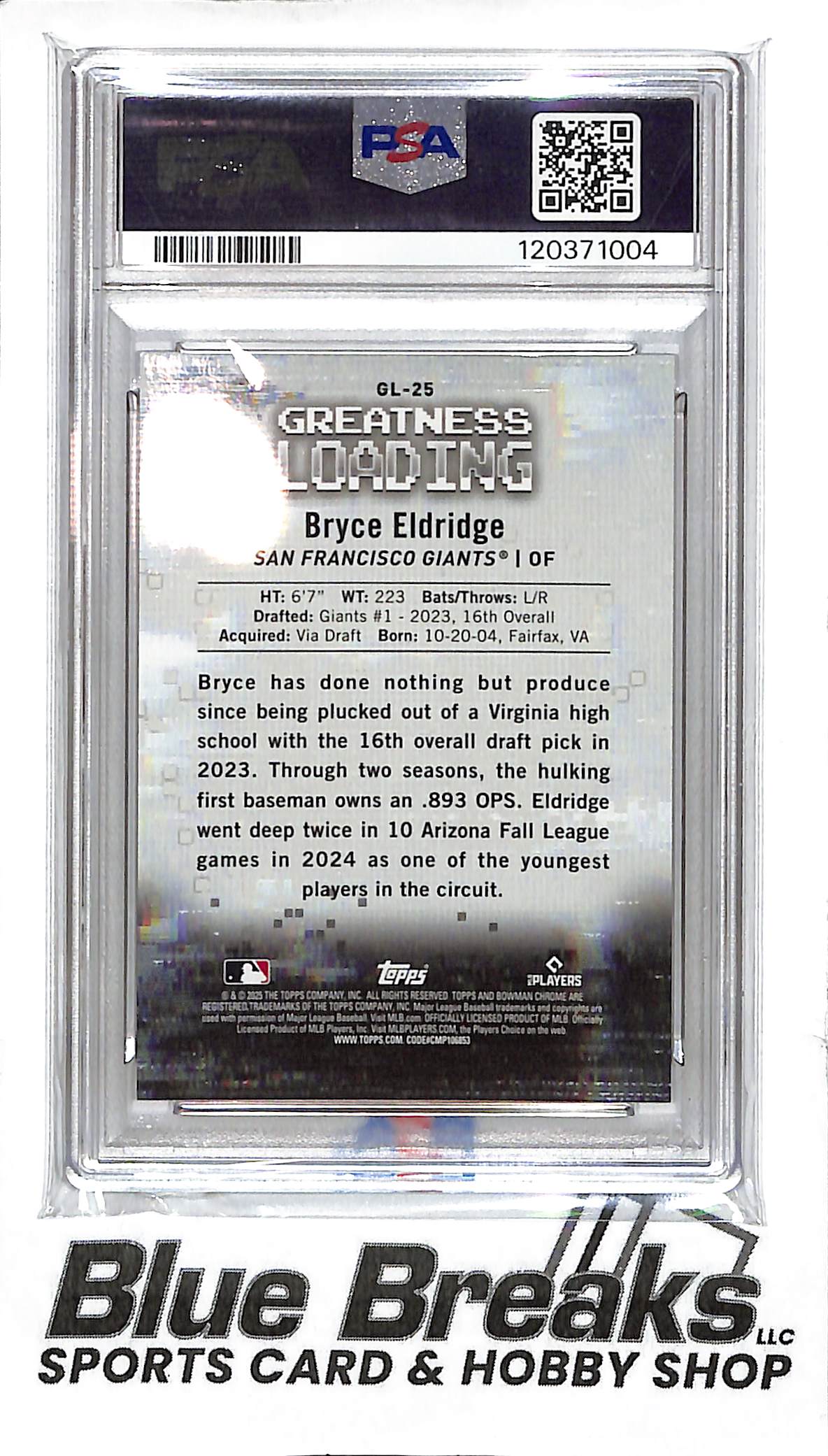 2025 Bowman Chrome - Greatness Loading - gold refractor - Bryce Eldridge - 06/50 - #GL-25 - baseball - PSA 10 - Giants