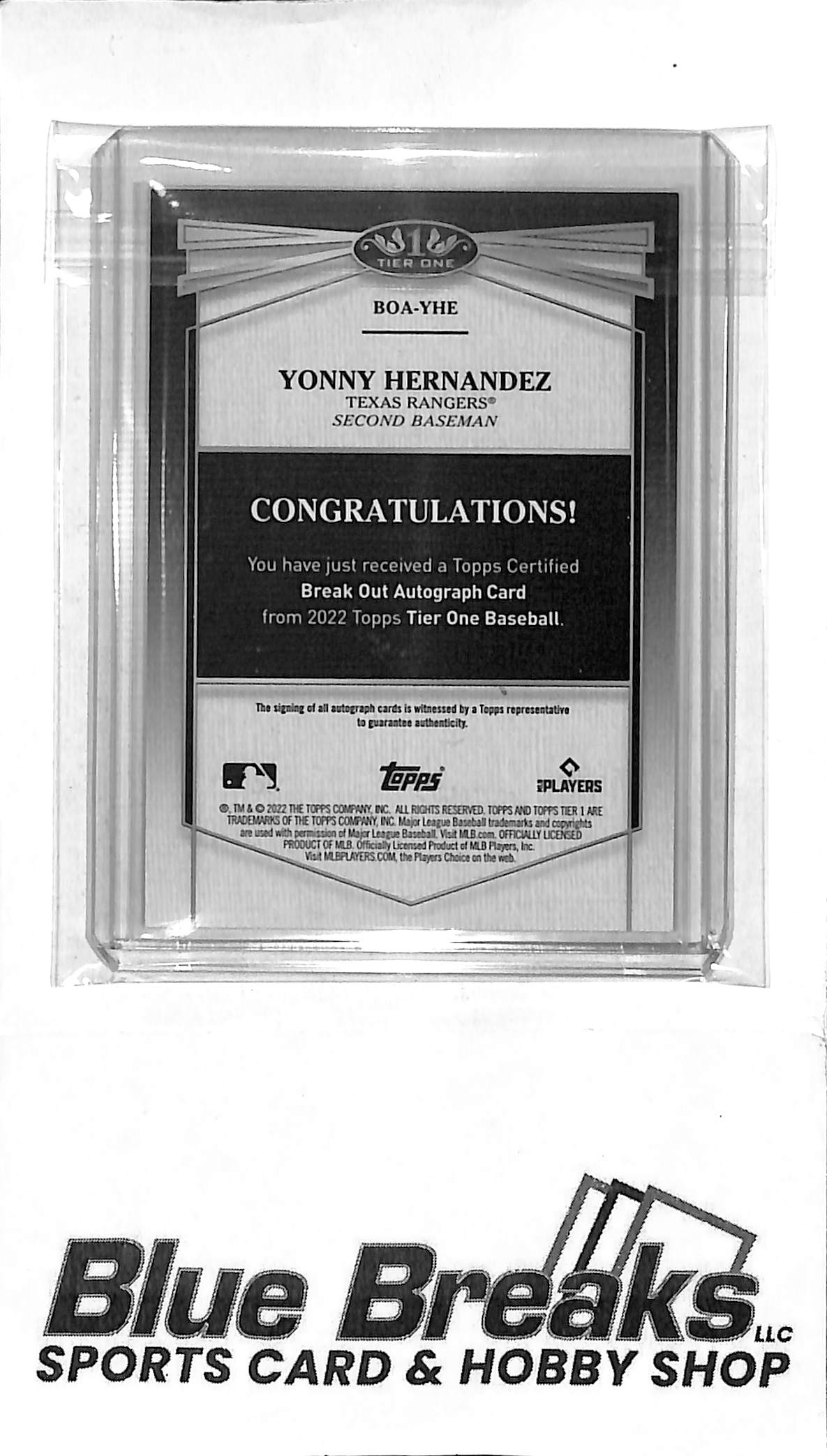 2022 Topps - Tier One - Break Out - Yonny Hernandez - auto - 16/25 - RC - #BOA-YHE - baseball - Rangers
