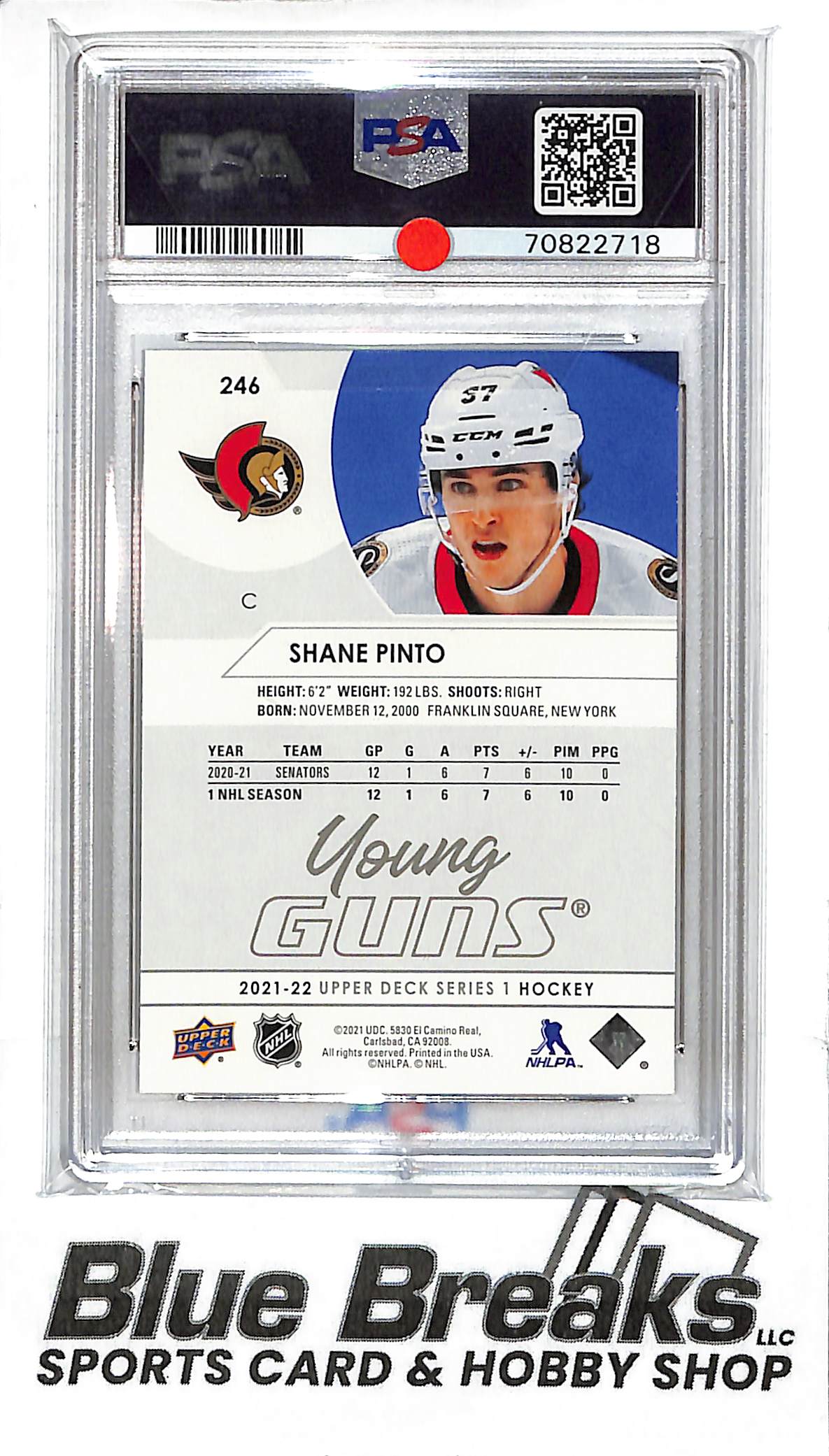 2021 Upper Deck - Young Guns - Shane Pinto - #246 - PSA 10 - hockey - Senators