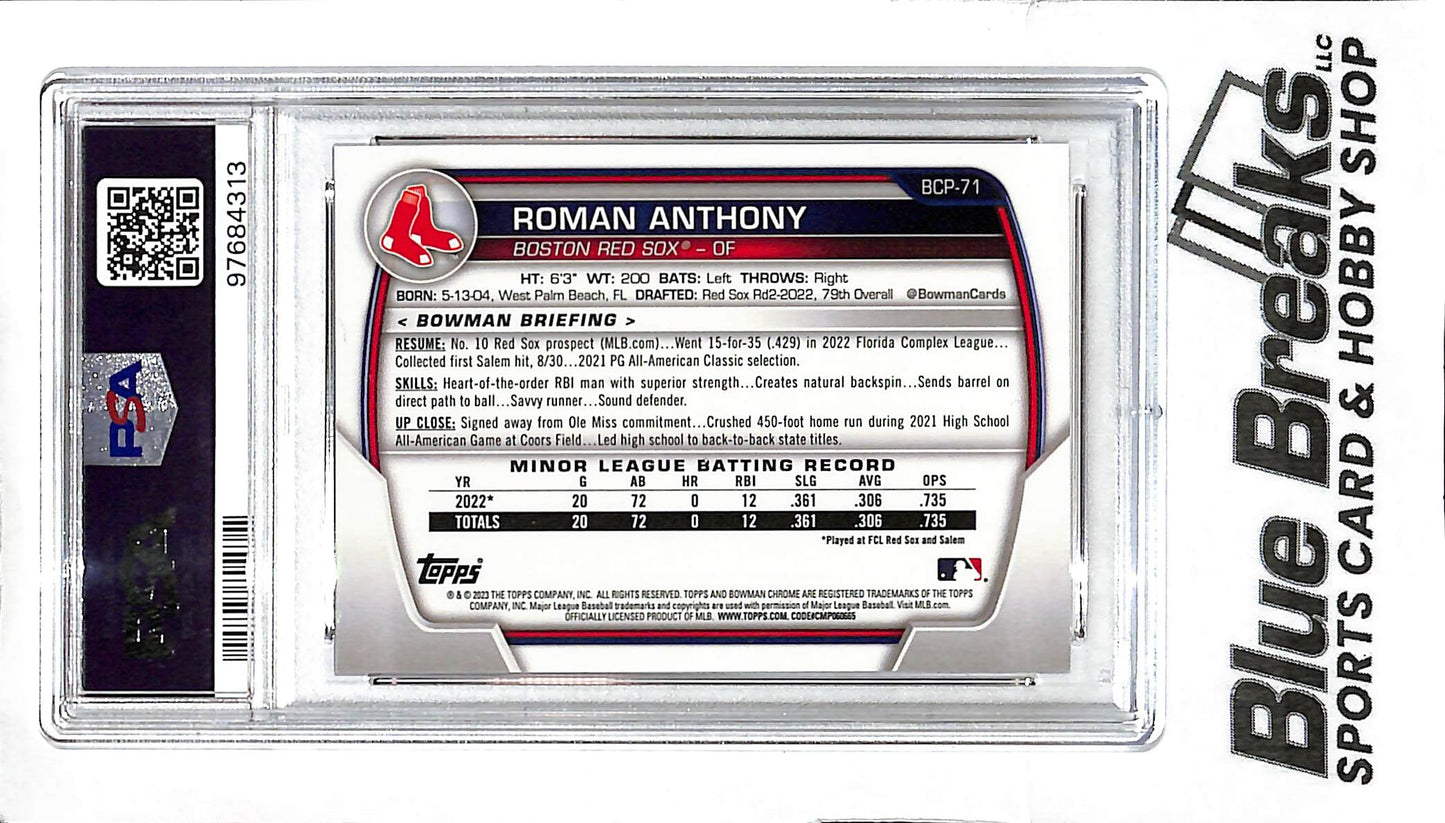 2023 Bowman Chrome - 1st Bowman - Prospect - fuchsia refractor - Roman Anthony - 093/199 - #BCP-71 - PSA 10 - baseball - Red Sox