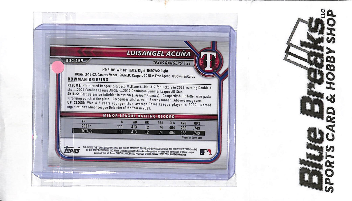 2022 Bowman Chrome - yellow sapphire - Luisangel Acuna - 05/99 - #BDC-159 - baseball - Rangers