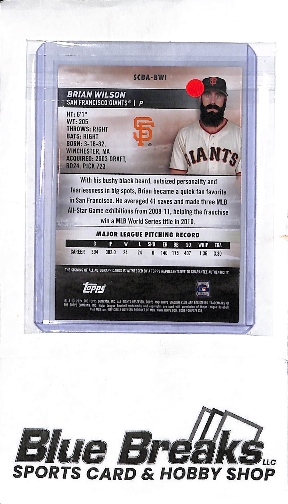 2024 Topps - Stadium Club - Brian Wilson - auto - #SCBA-BWI - baseball - Giants