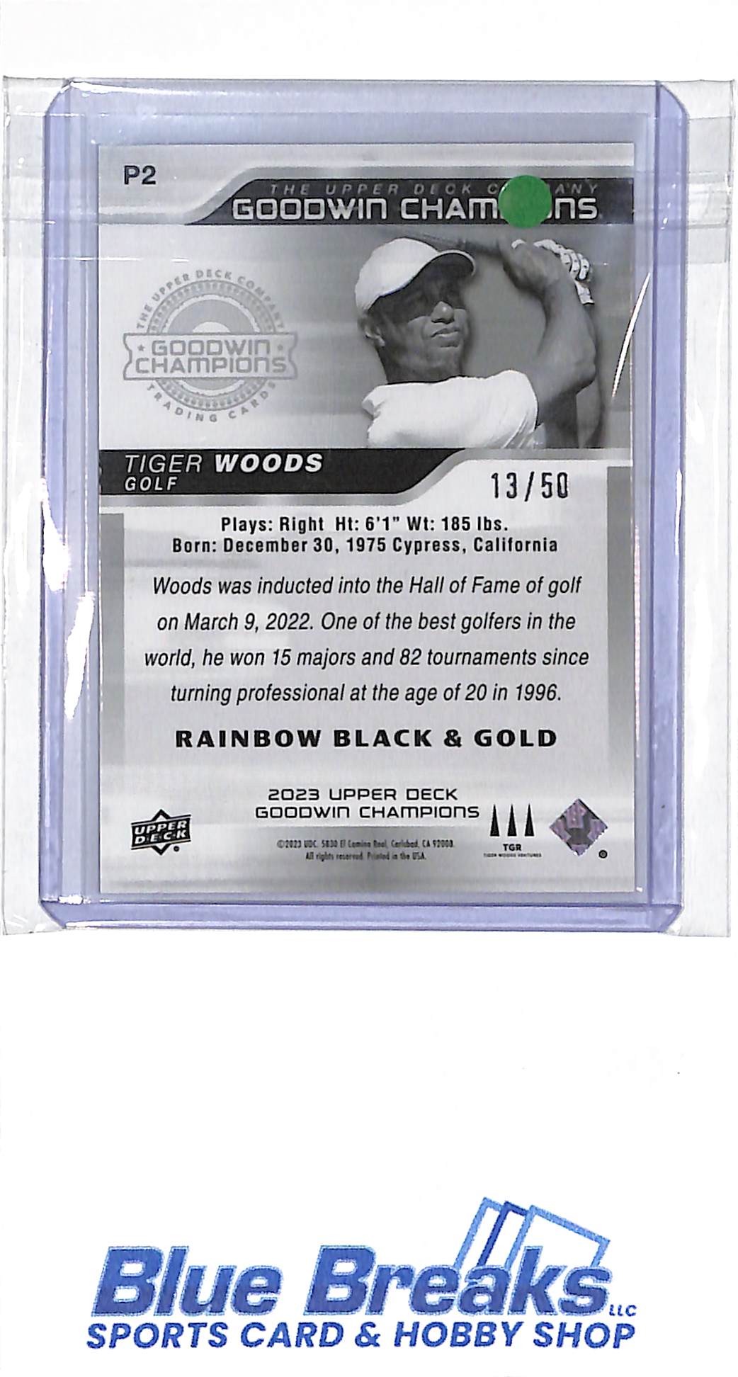 2023 Upper Deck - Goodwin Champions - Rainbow Black & Gold - Tiger Woods - 13/50 - #P2 - golf - PGA