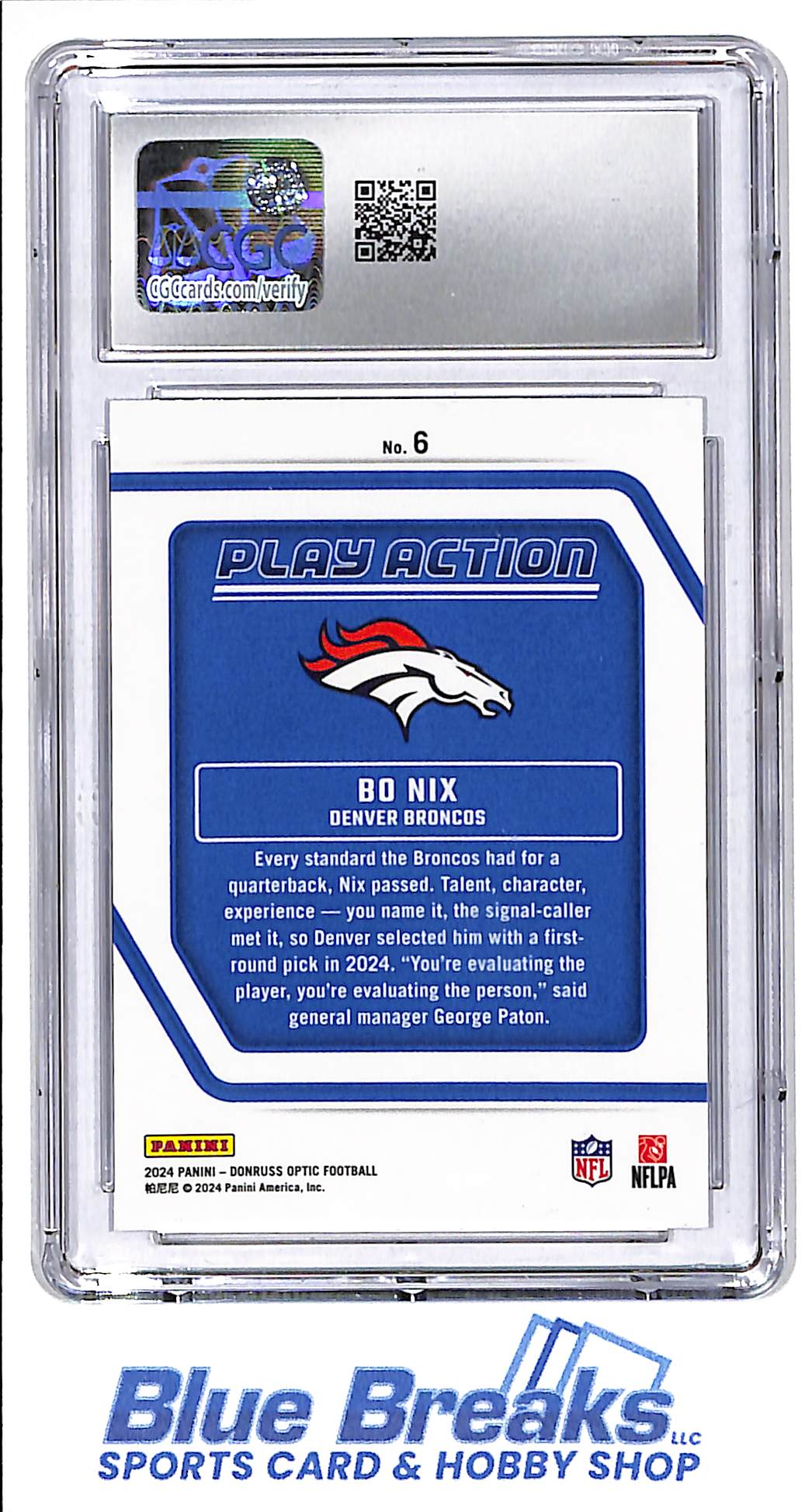 2024 Panini - Donruss Optic - Play Action - Bo Nix - RC - #6 - CGC 9 - football - Broncos