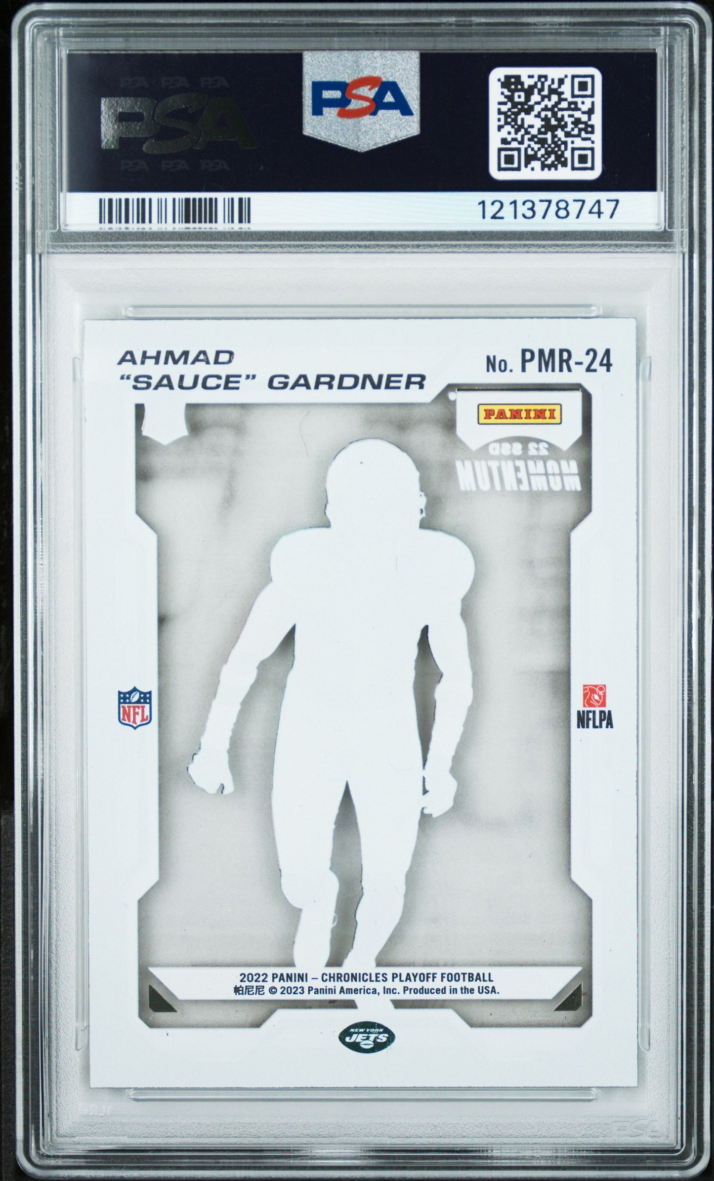 2022 Panini - Chronicles - Playoff Momentum Rookie - Ahmad "Sauce" Gardner - RC - #PMR-24 - PSA 9 - football