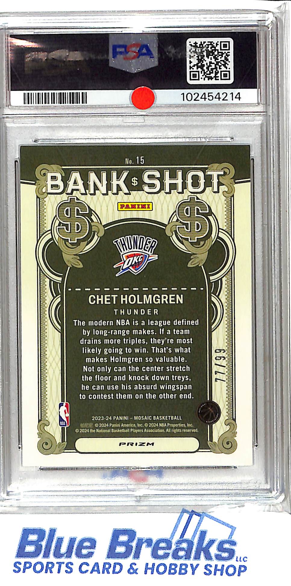 2023 Mosaic - Chet Holmgren - #15 - Bank Shot - Purple - PSA 9 - 77/99