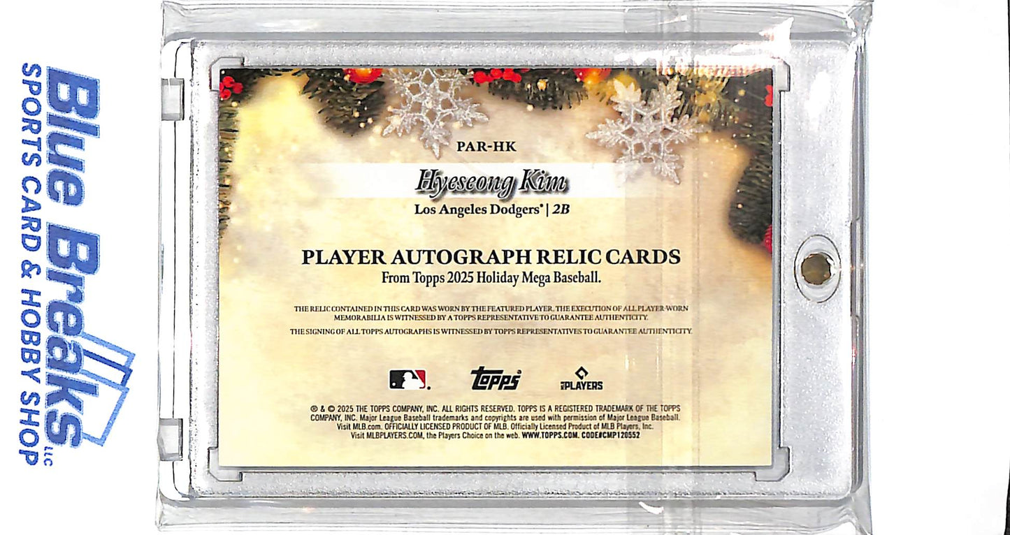 2025 Topps Holiday - Hyseong Kim - Los Angeles Dodgers - #PAR-HK - Relic - Patch - Auto - 20/50 - Rookie